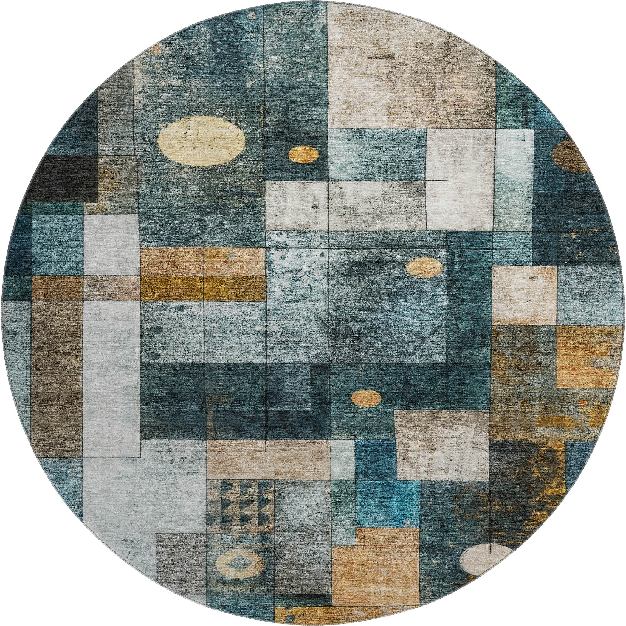 Bern Machine Washable Transitional Teal Rug 8' x 8' #shape_Round