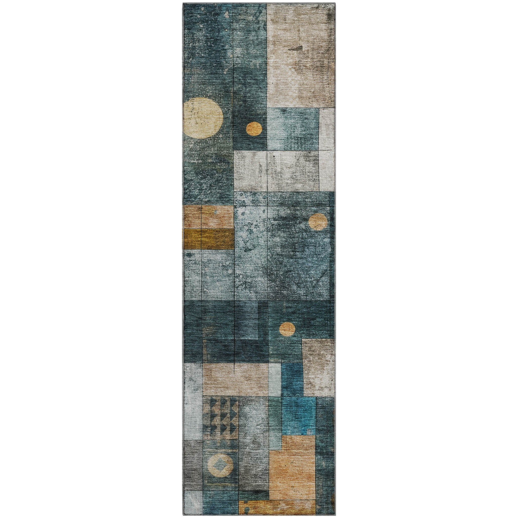 Bern Machine Washable Transitional Teal Rug 2'3" x 7'6" #shape_Runner
