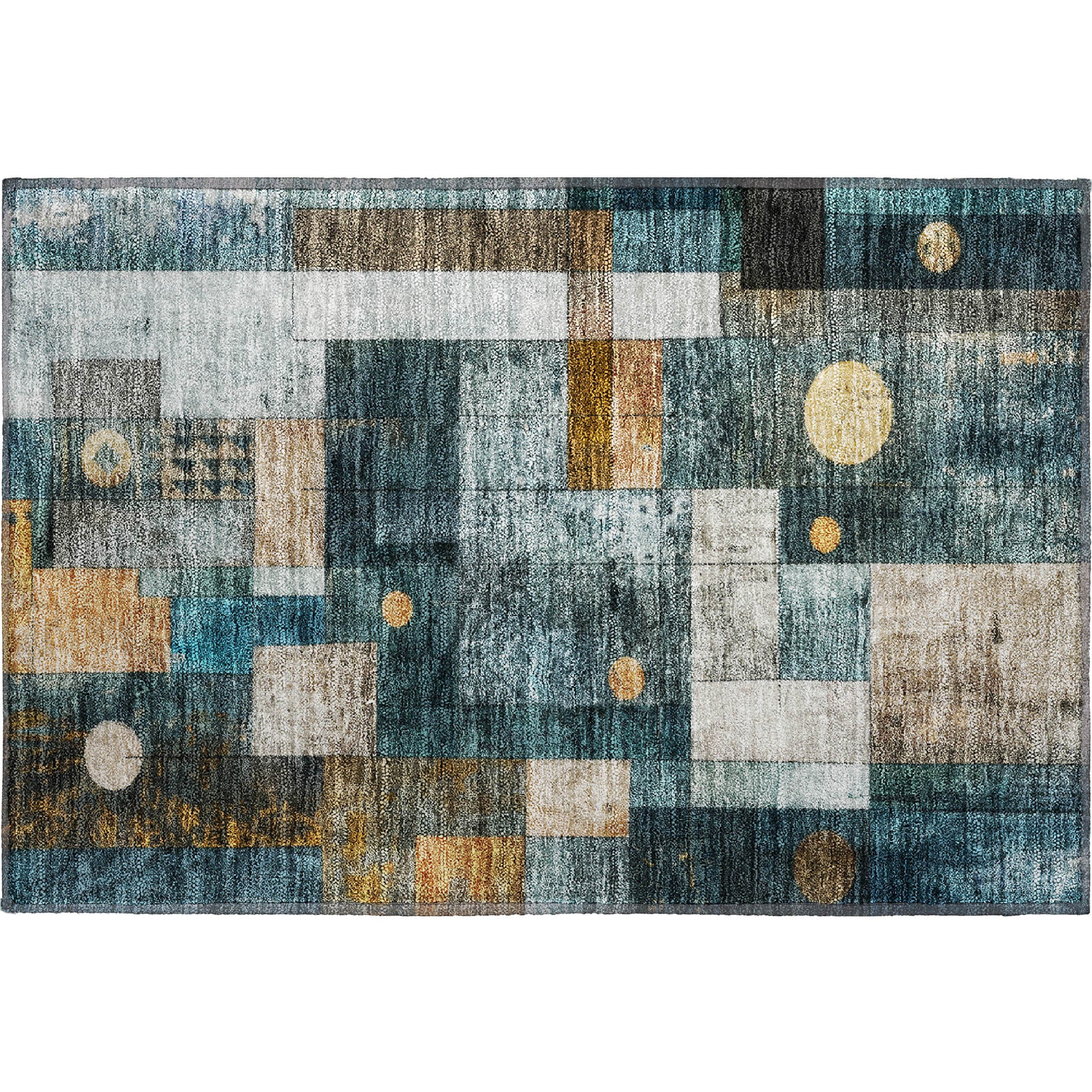Bern Machine Washable Transitional Teal Rug 1'8" x 2'6" #shape_Rectangle