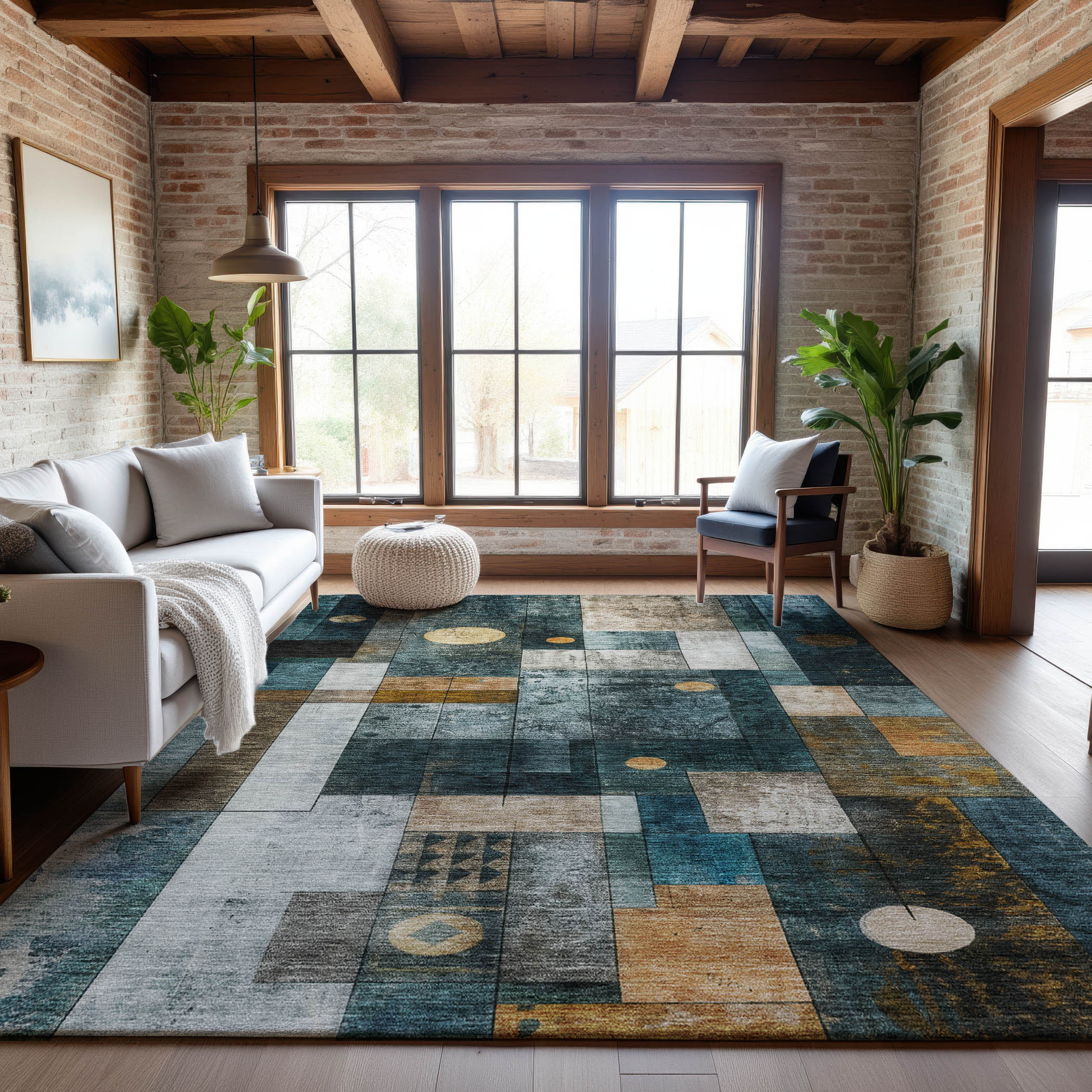 Bern Machine Washable Transitional Teal Rug 2'6" x 3'10" #shape_Rectangle