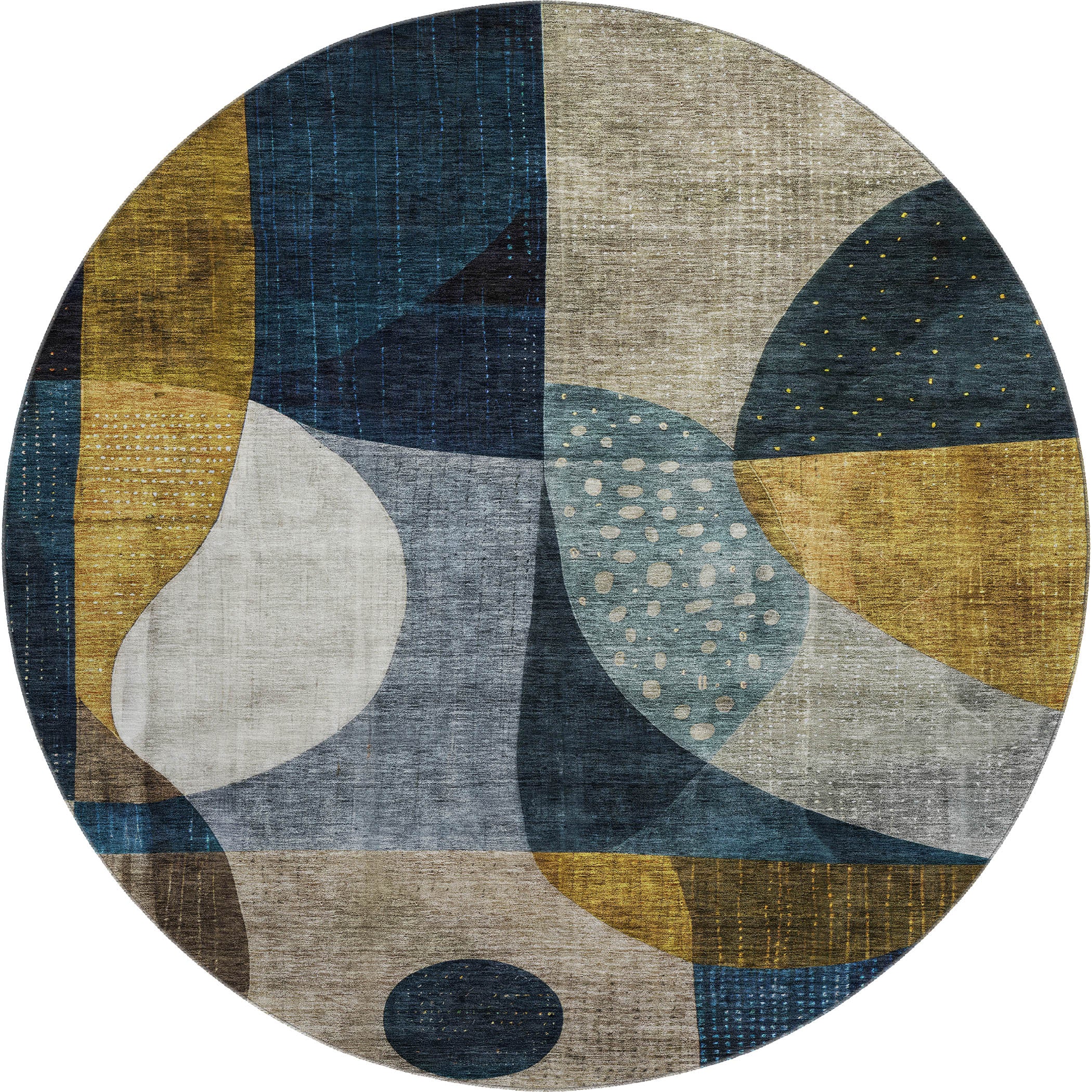 Mostar Machine Washable Transitional Blue Rug 8' x 8' #shape_Round