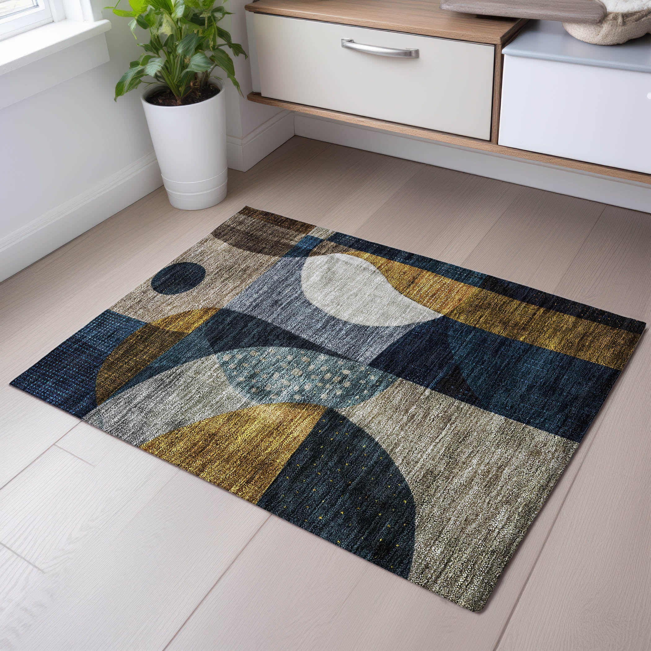 Mostar Machine Washable Transitional Blue Rug 1'8" x 2'6" #shape_Rectangle