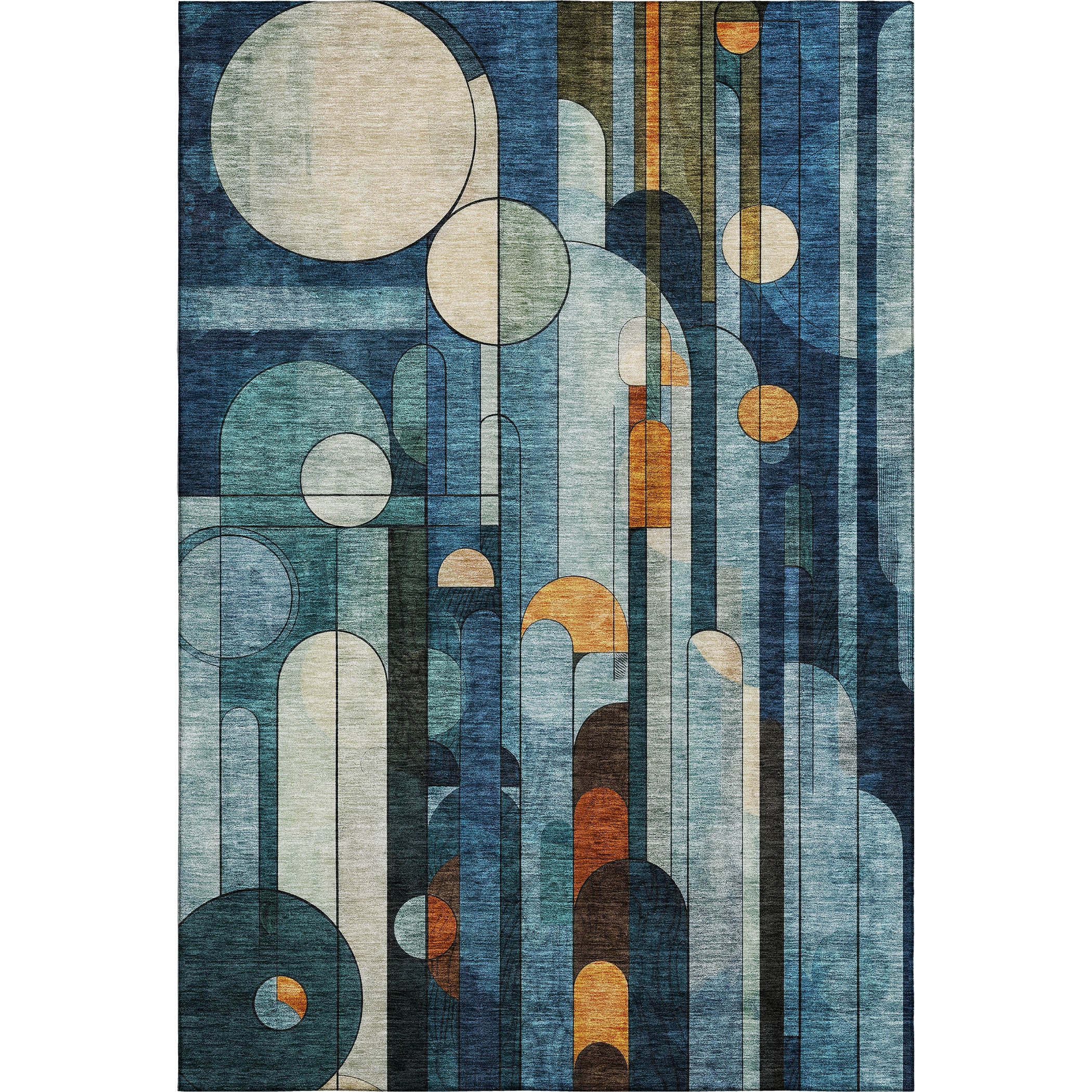 Queenstown Machine Washable Transitional Blue Rug 2'6" x 3'10" #shape_Rectangle