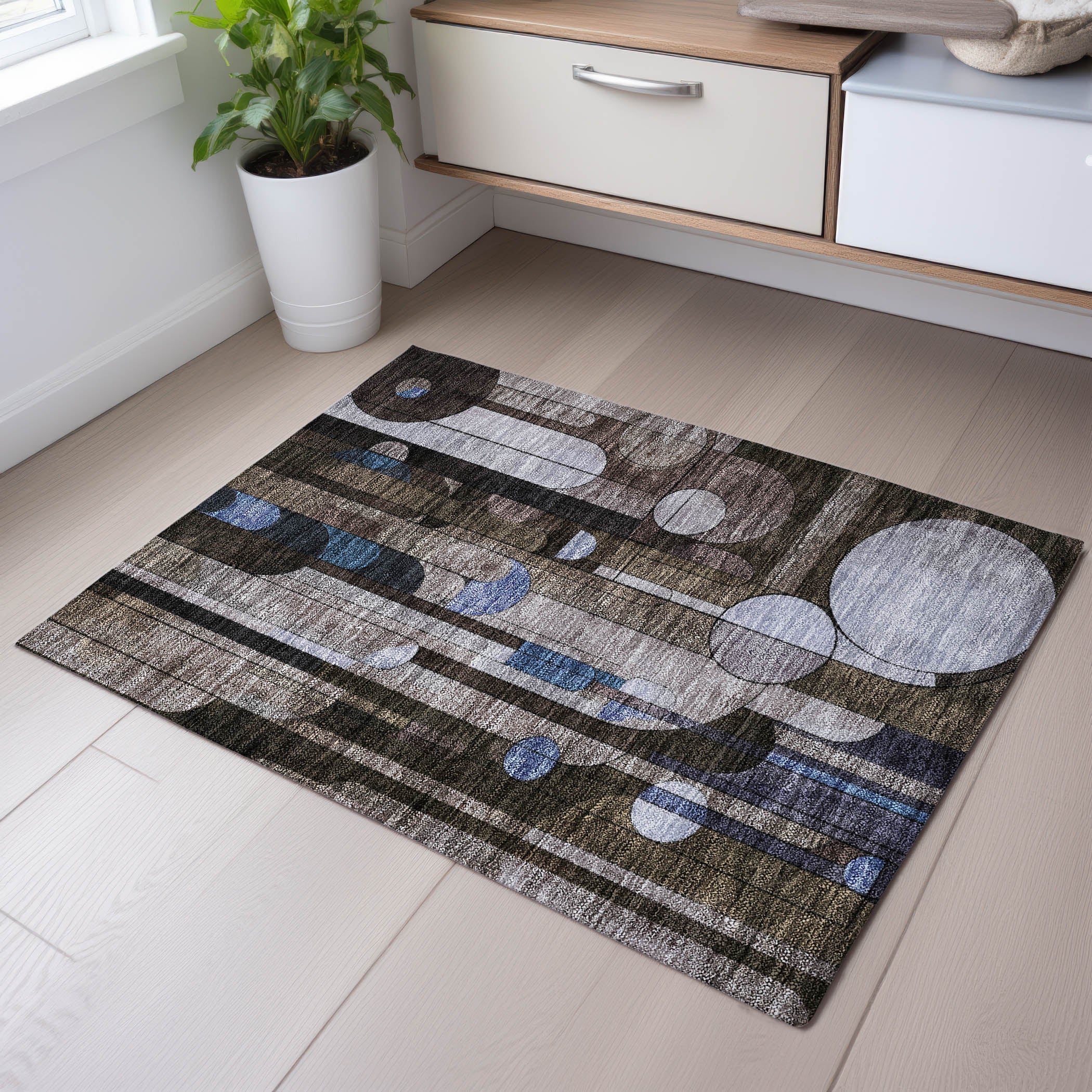 Queenstown Machine Washable Transitional Brown Rug 1'8" x 2'6" #shape_Rectangle