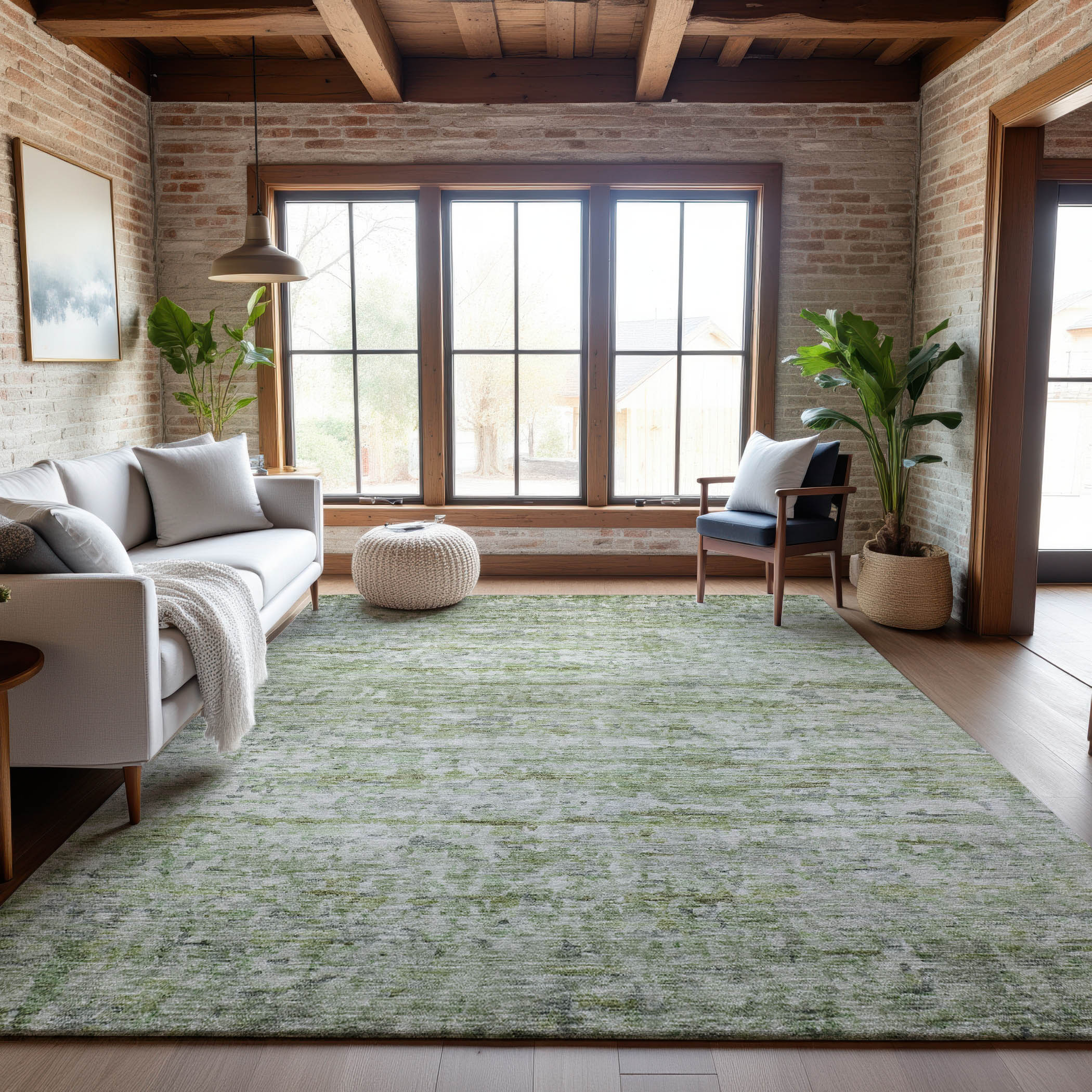 Hoi An Machine Washable Transitional Aloe Green Rug 2'6" x 3'10" #shape_Rectangle
