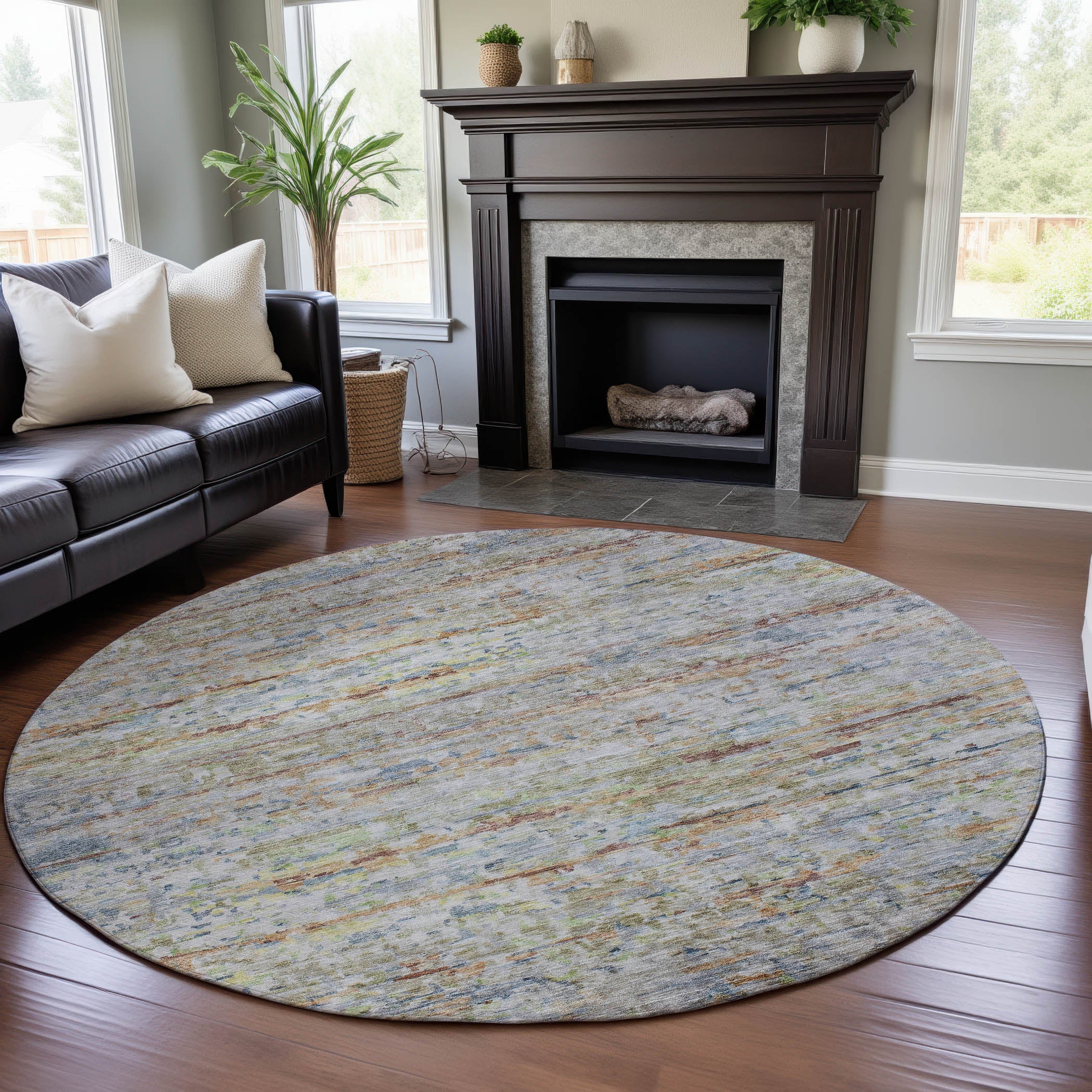 Hoi An Machine Washable Transitional Copper Orange Rug 8' x 8' #shape_Round