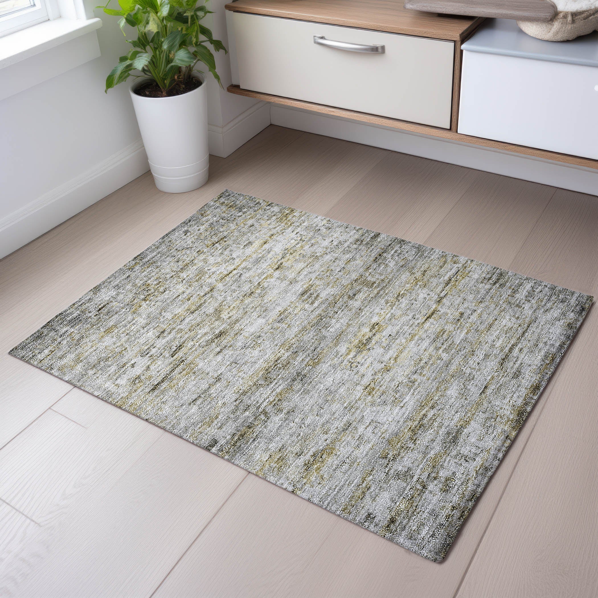 Hoi An Machine Washable Transitional Taupe Brown Rug 1'8" x 2'6" #shape_Rectangle