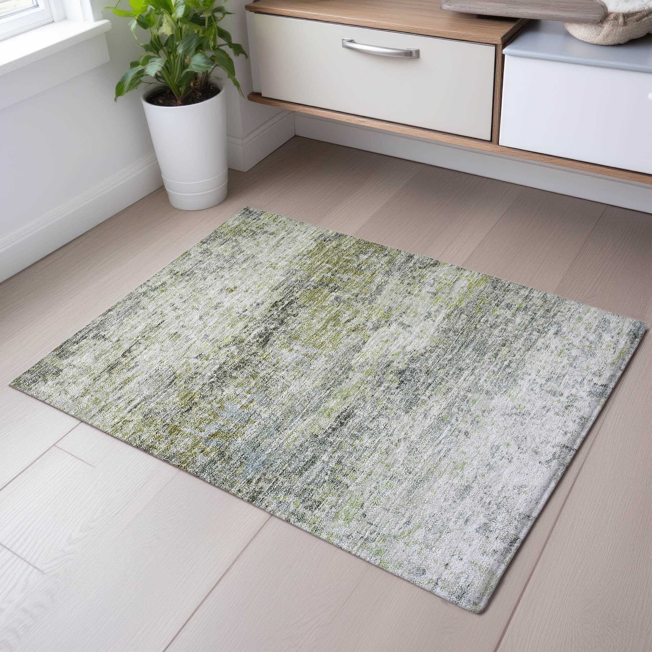 Ghent Machine Washable Transitional Aloe Green Rug 1'8" x 2'6" #shape_Rectangle