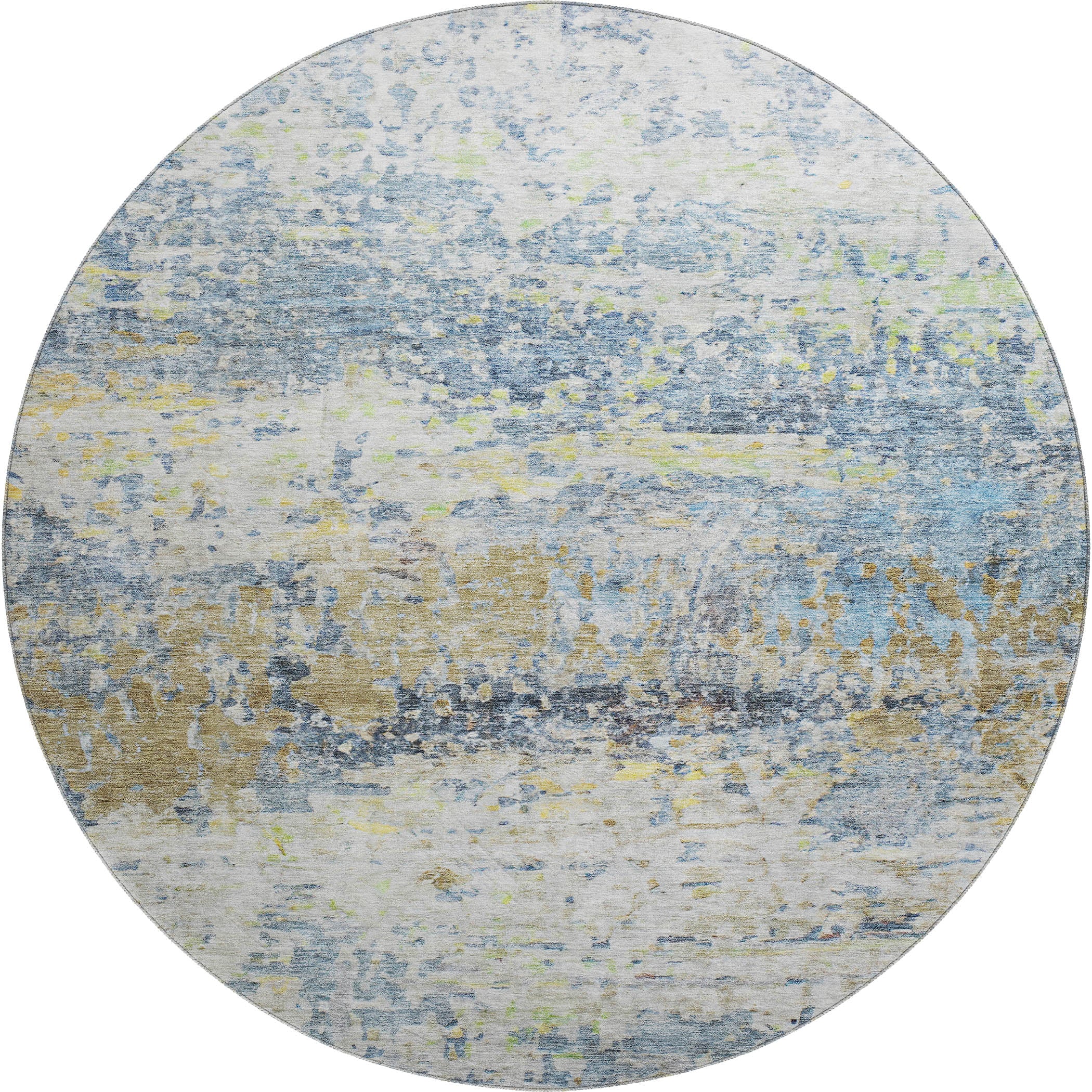Ghent Machine Washable Transitional Blue Rug 8' x 8' #shape_Round