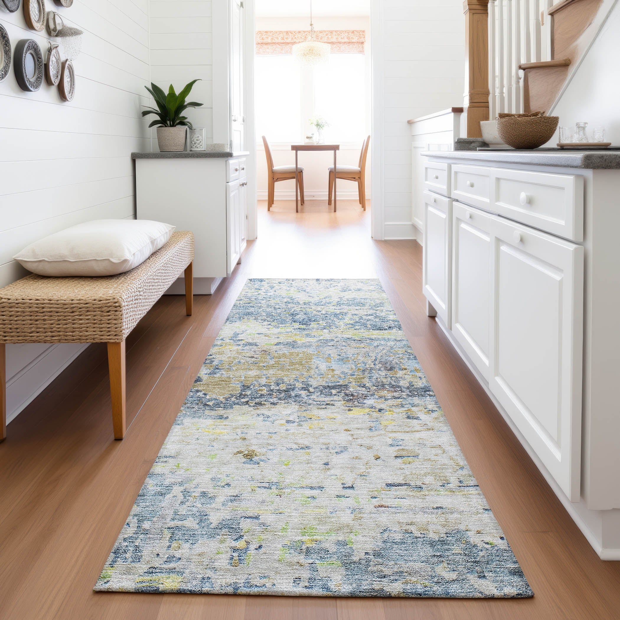 Ghent Machine Washable Transitional Blue Rug 2'3" x 7'6" #shape_Runner