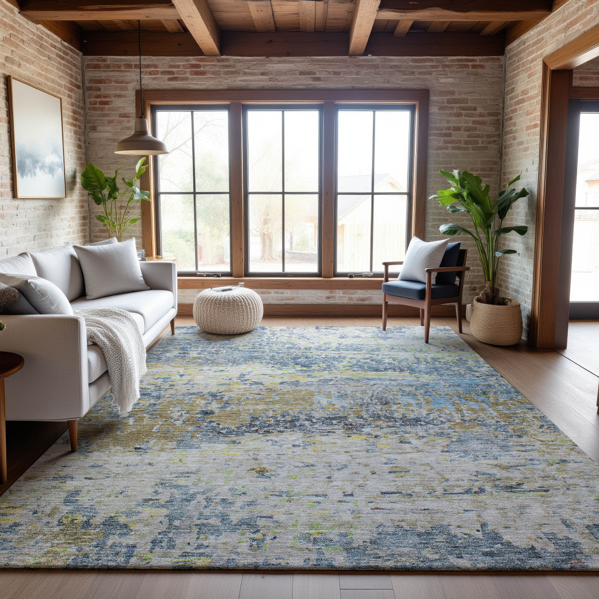 Ghent Machine Washable Transitional Blue Rug 2'6" x 3'10" #shape_Rectangle