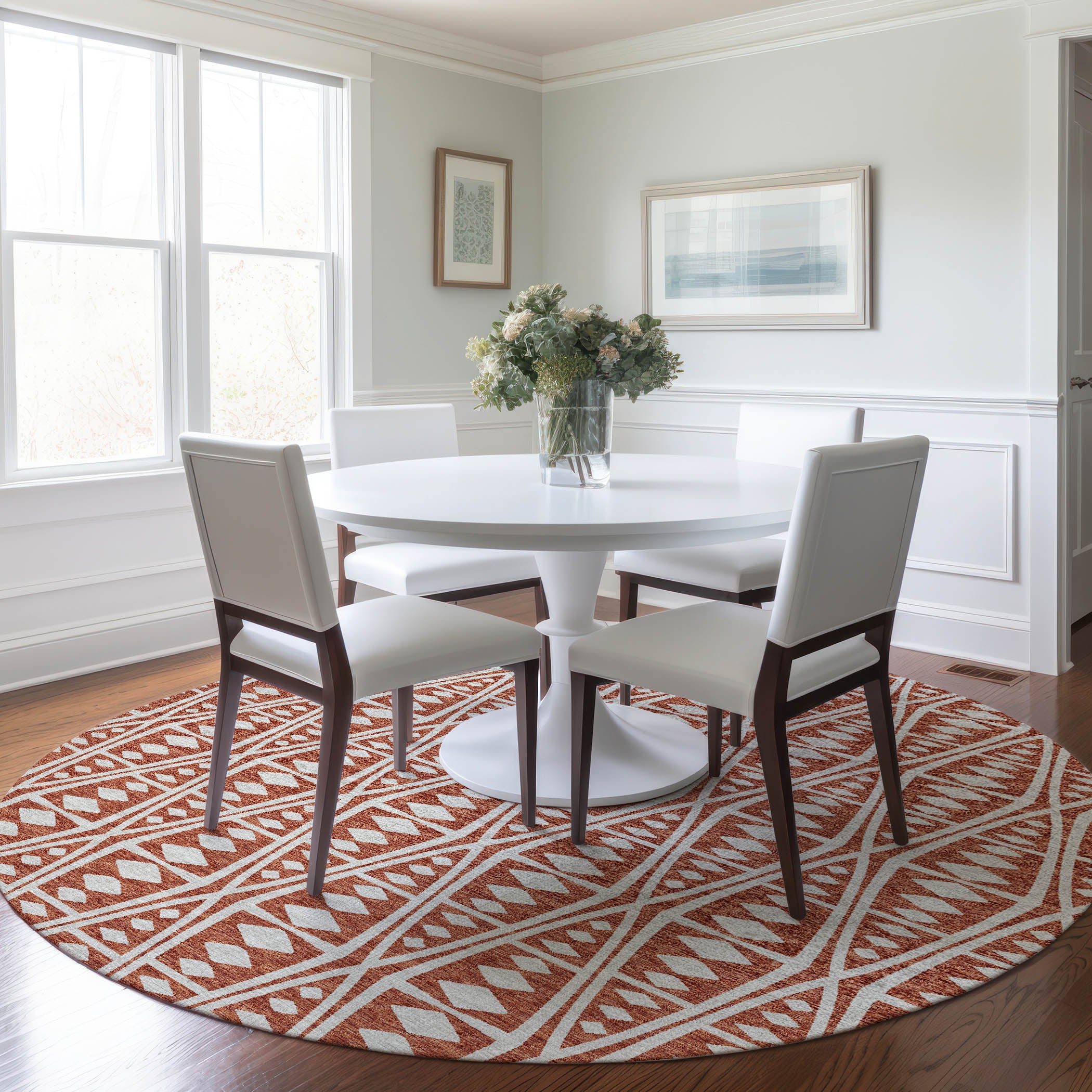 Split Machine Washable Transitional Canyon Red Rug 8' x 8' #shape_Round