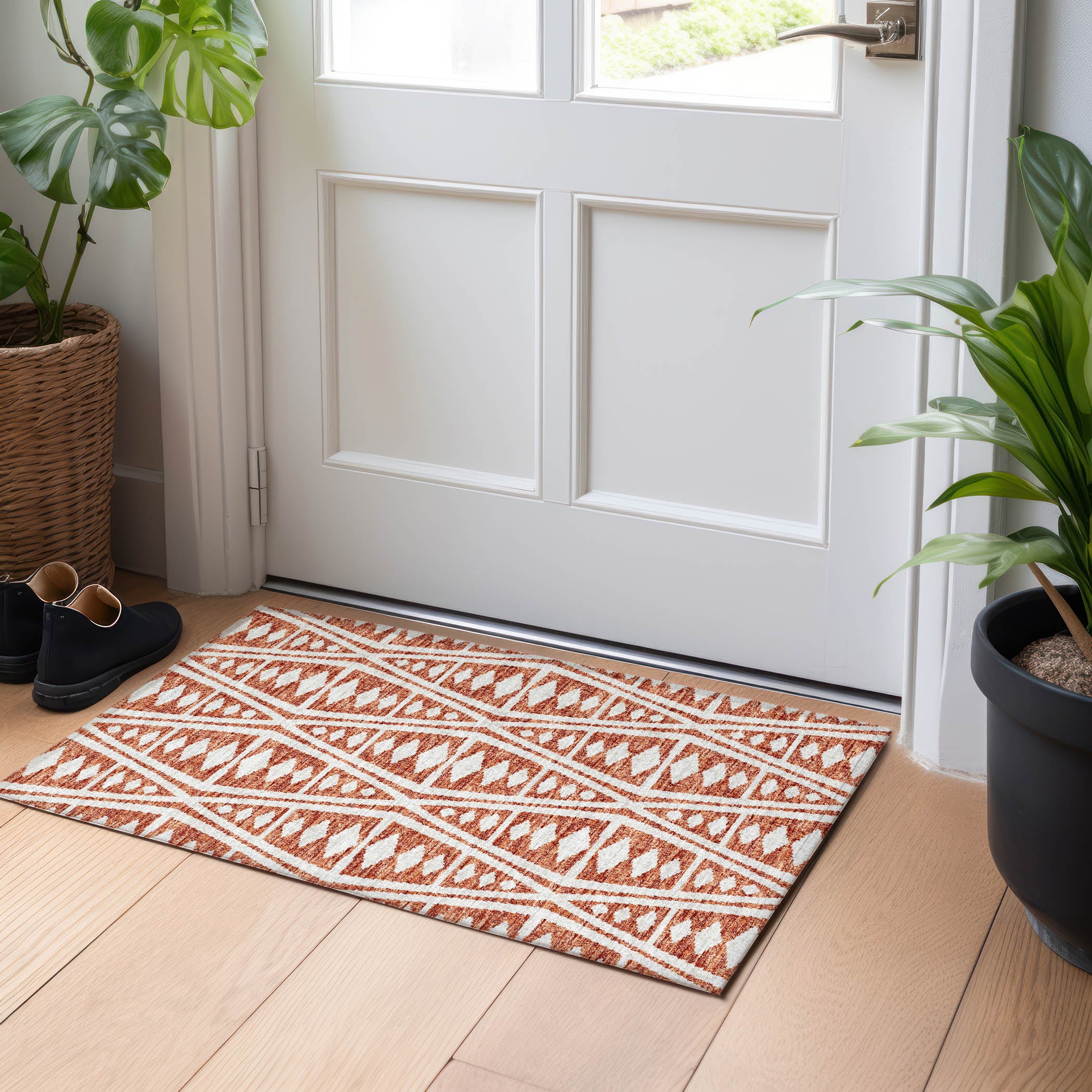 Split Machine Washable Transitional Canyon Red Rug 1'8" x 2'6" #shape_Rectangle