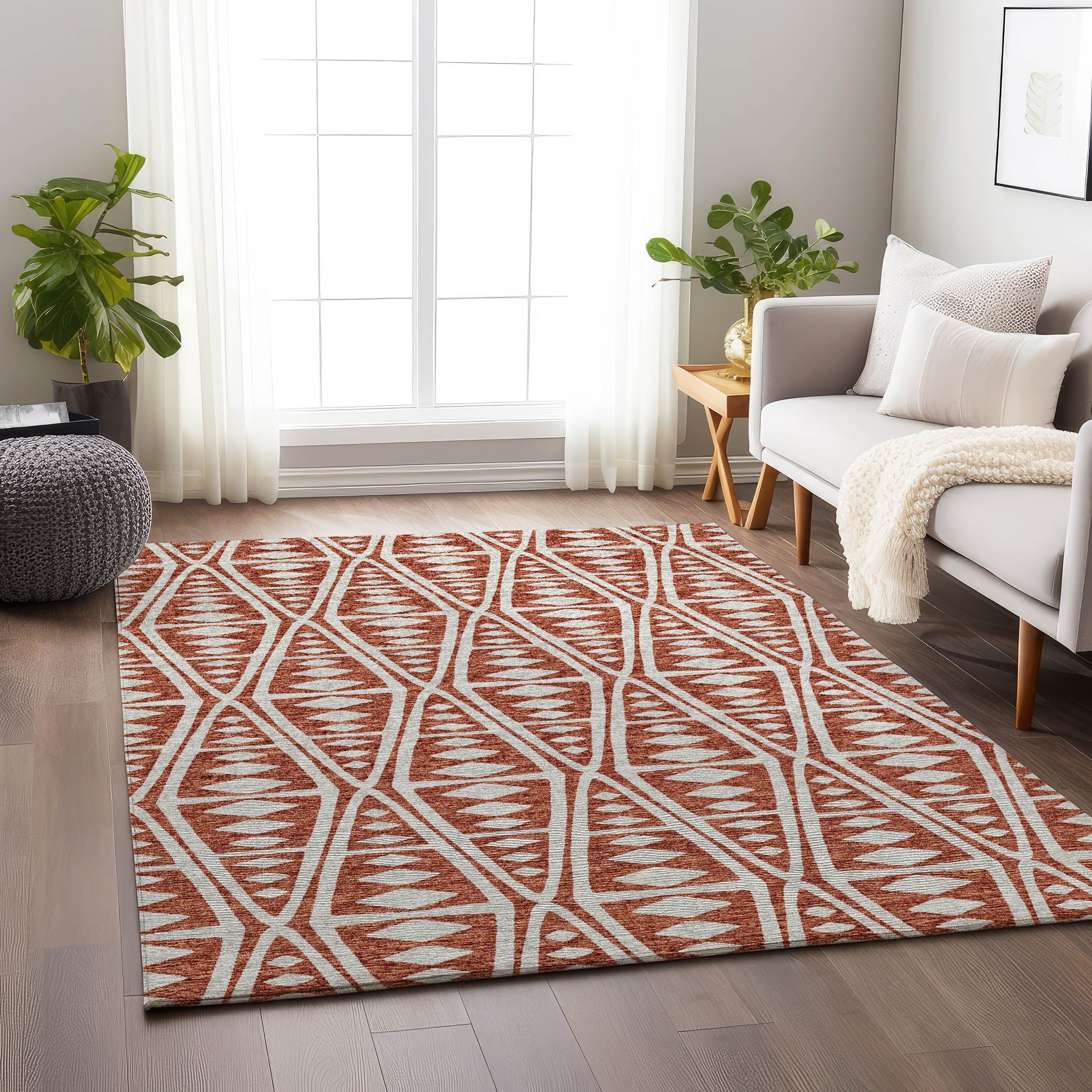 Split Machine Washable Transitional Canyon Red Rug 2'6" x 3'10" #shape_Rectangle