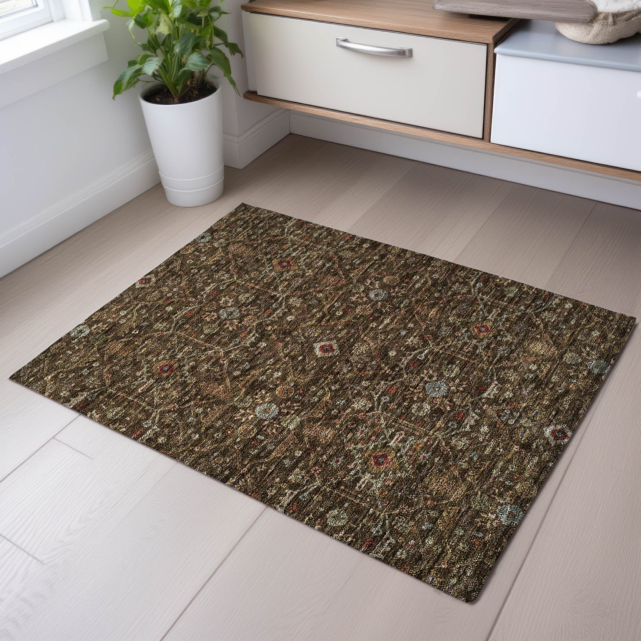 Sarajevo Machine Washable Transitional Chocolate Brown Rug 1'8" x 2'6" #shape_Rectangle