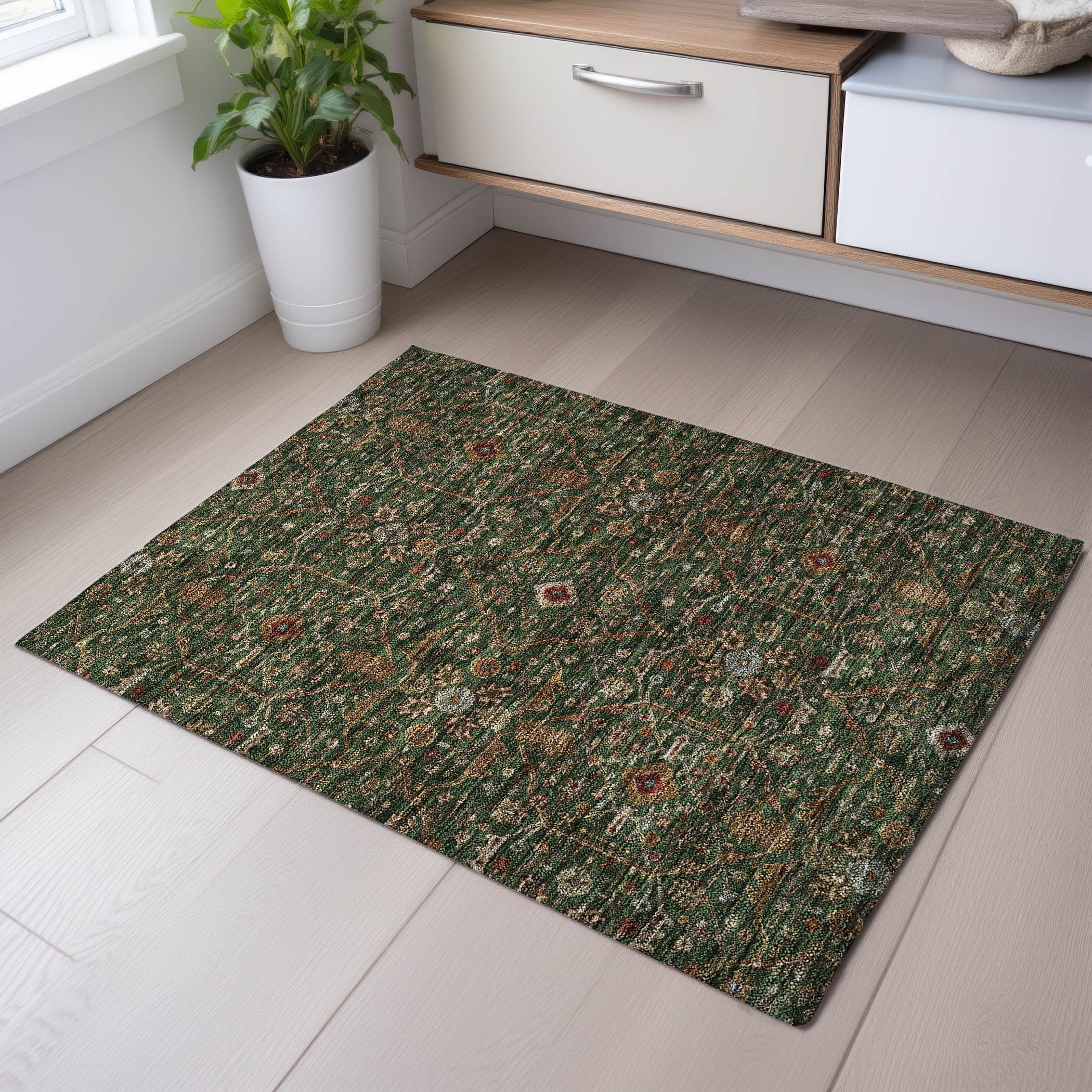 Sarajevo Machine Washable Transitional Emerald Green Rug 1'8" x 2'6" #shape_Rectangle