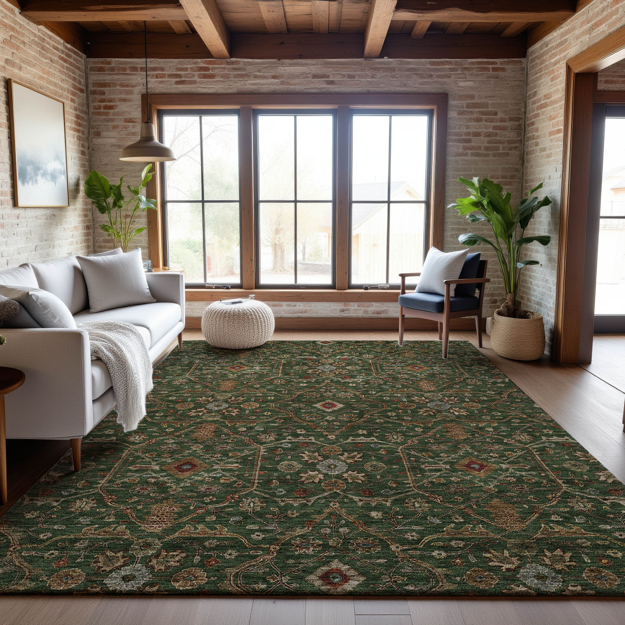Sarajevo Machine Washable Transitional Emerald Green Rug 2'6" x 3'10" #shape_Rectangle