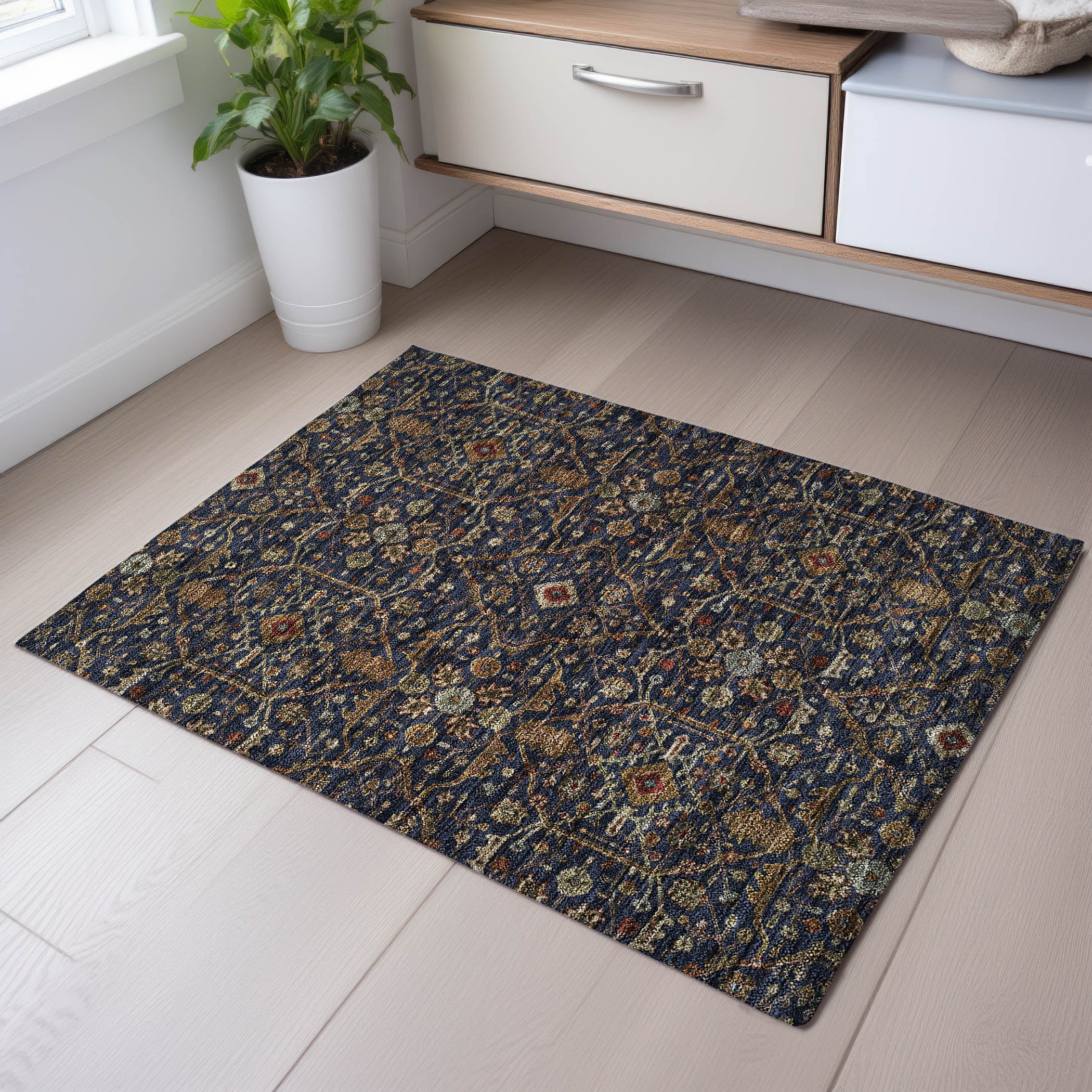 Sarajevo Machine Washable Transitional Navy Blue Rug 1'8" x 2'6" #shape_Rectangle