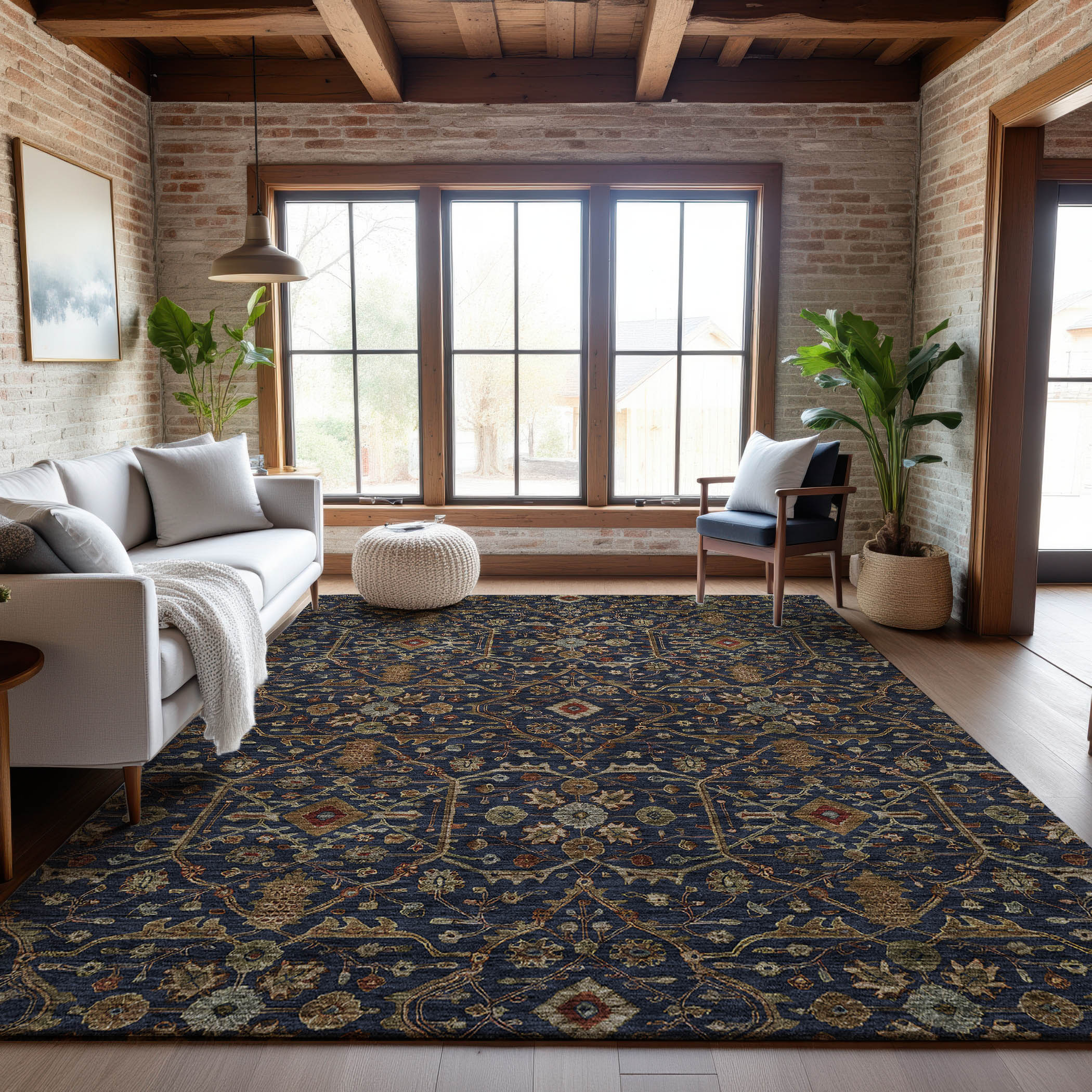 Sarajevo Machine Washable Transitional Navy Blue Rug 2'6" x 3'10" #shape_Rectangle