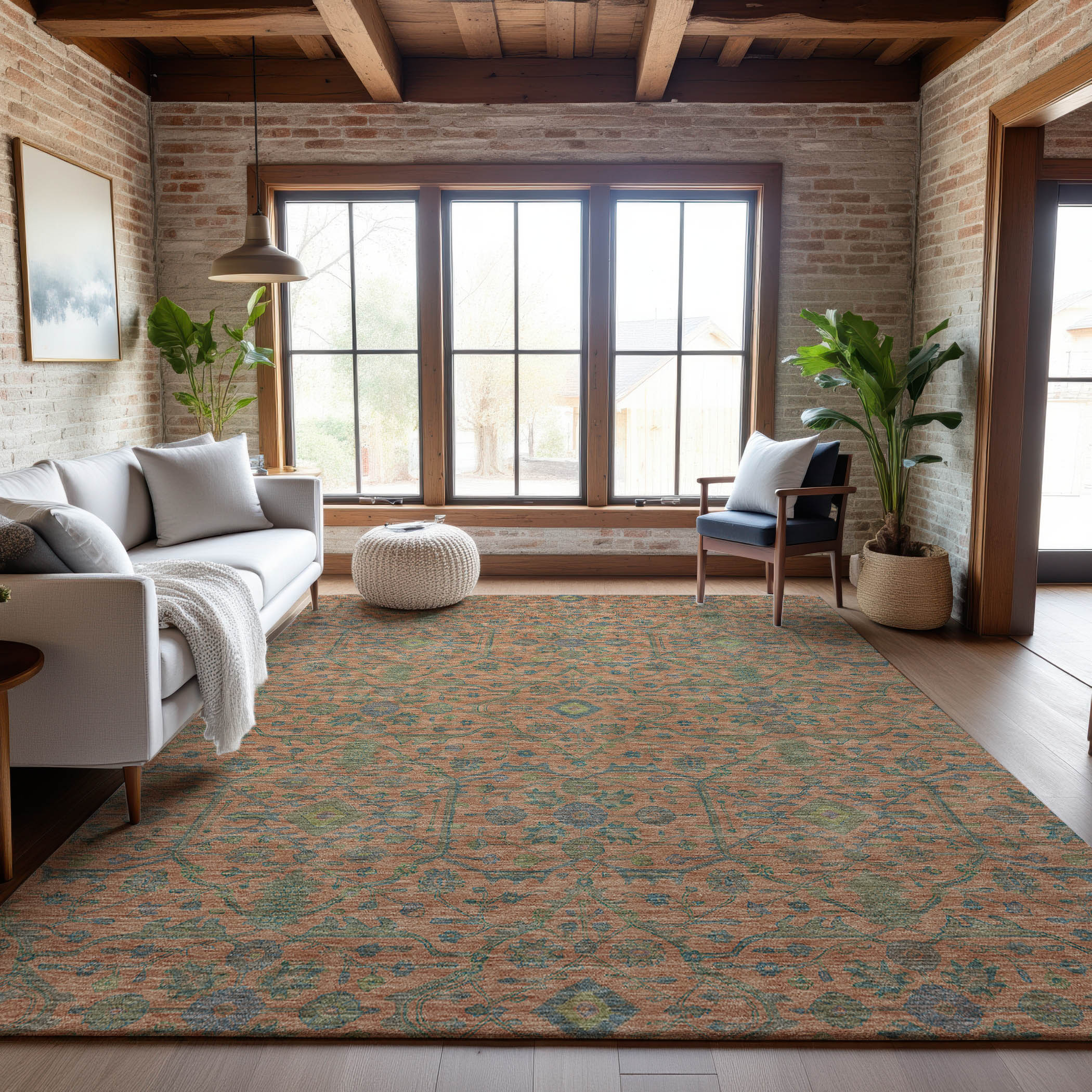 Mdina Machine Washable Transitional Coral Orange Rug 2'6" x 3'10" #shape_Rectangle