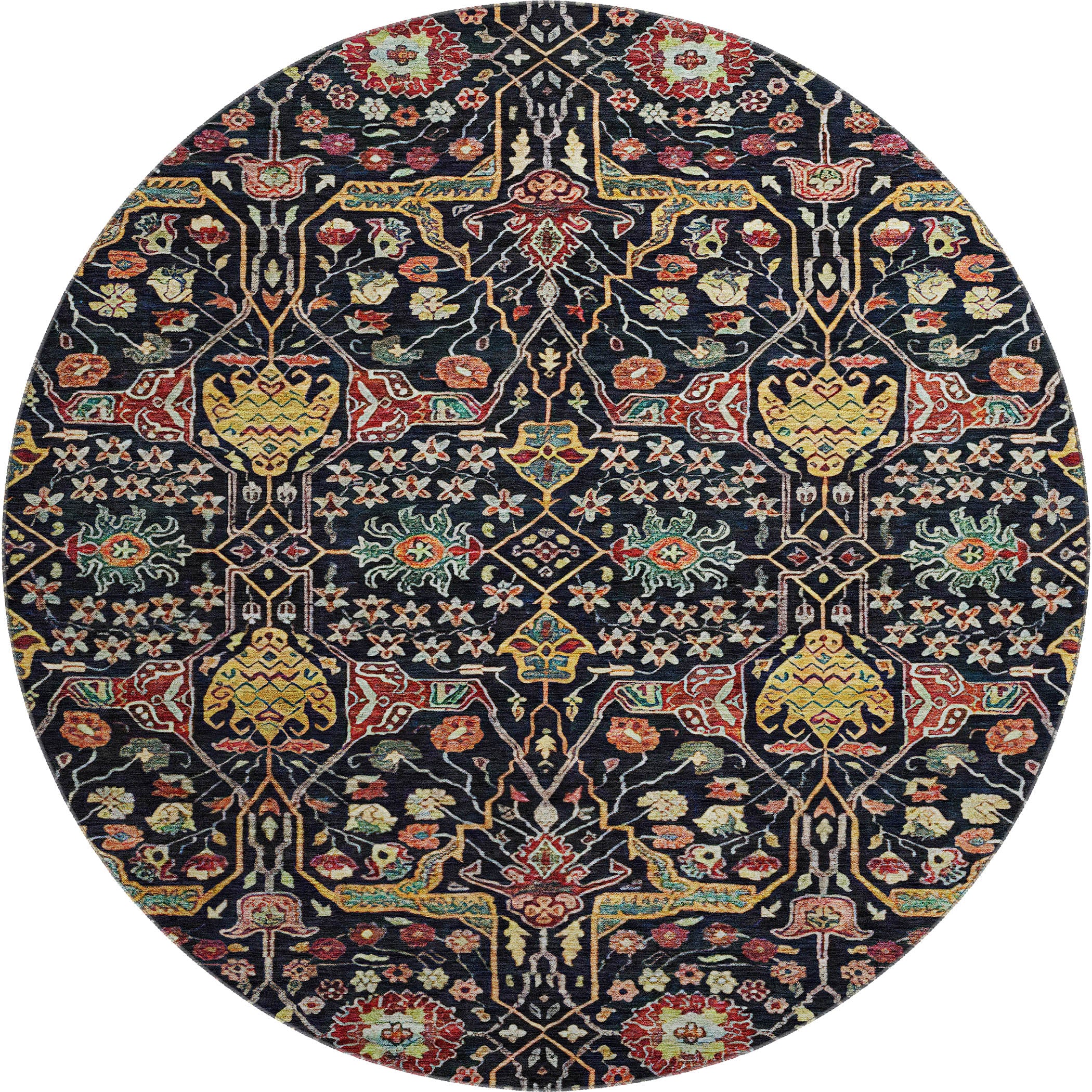 Sarajevo Machine Washable Transitional Black Rug 8' x 8' #shape_Round