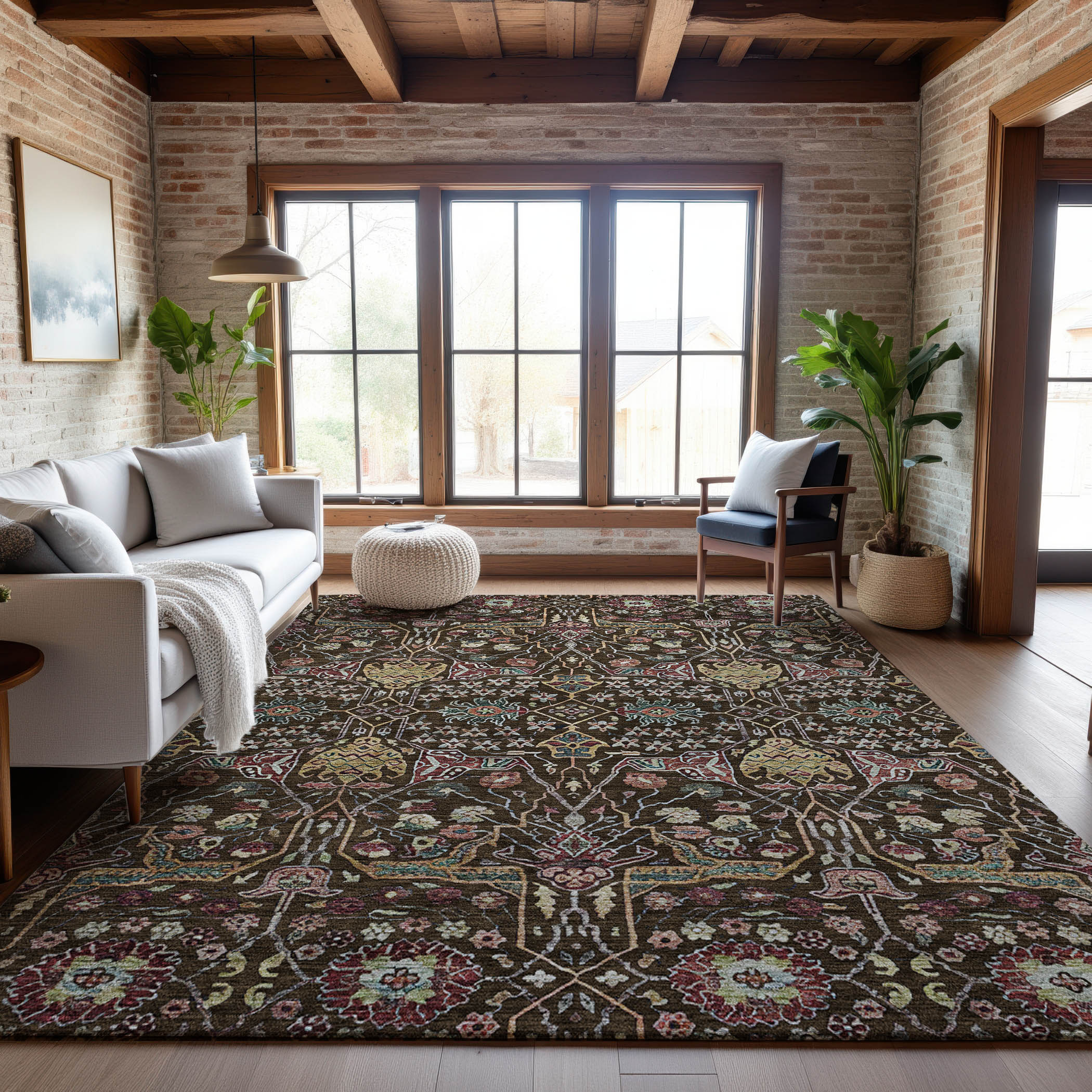 Sarajevo Machine Washable Transitional Chocolate Brown Rug 2'6" x 3'10" #shape_Rectangle
