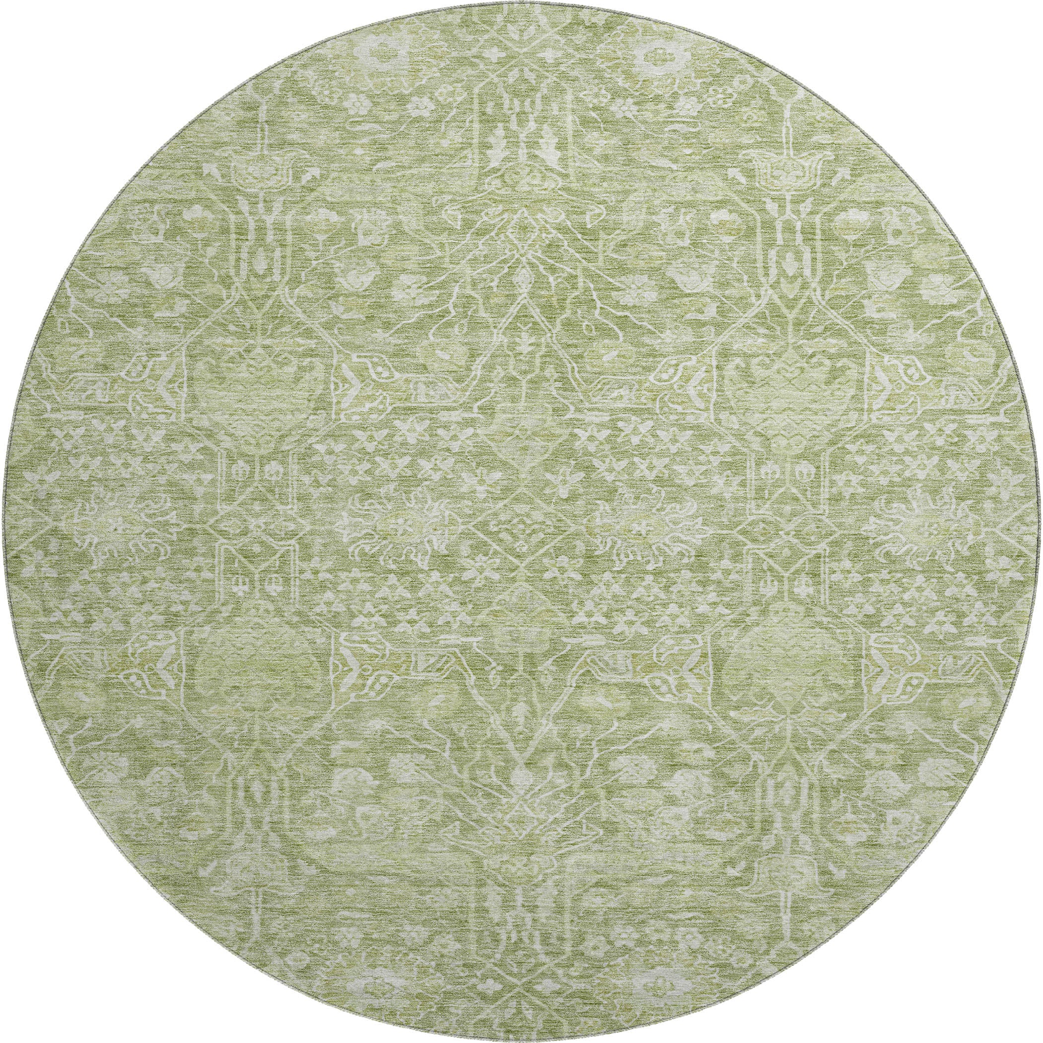 Lucerne Machine Washable Transitional Aloe Green Rug 8' x 8' #shape_Round