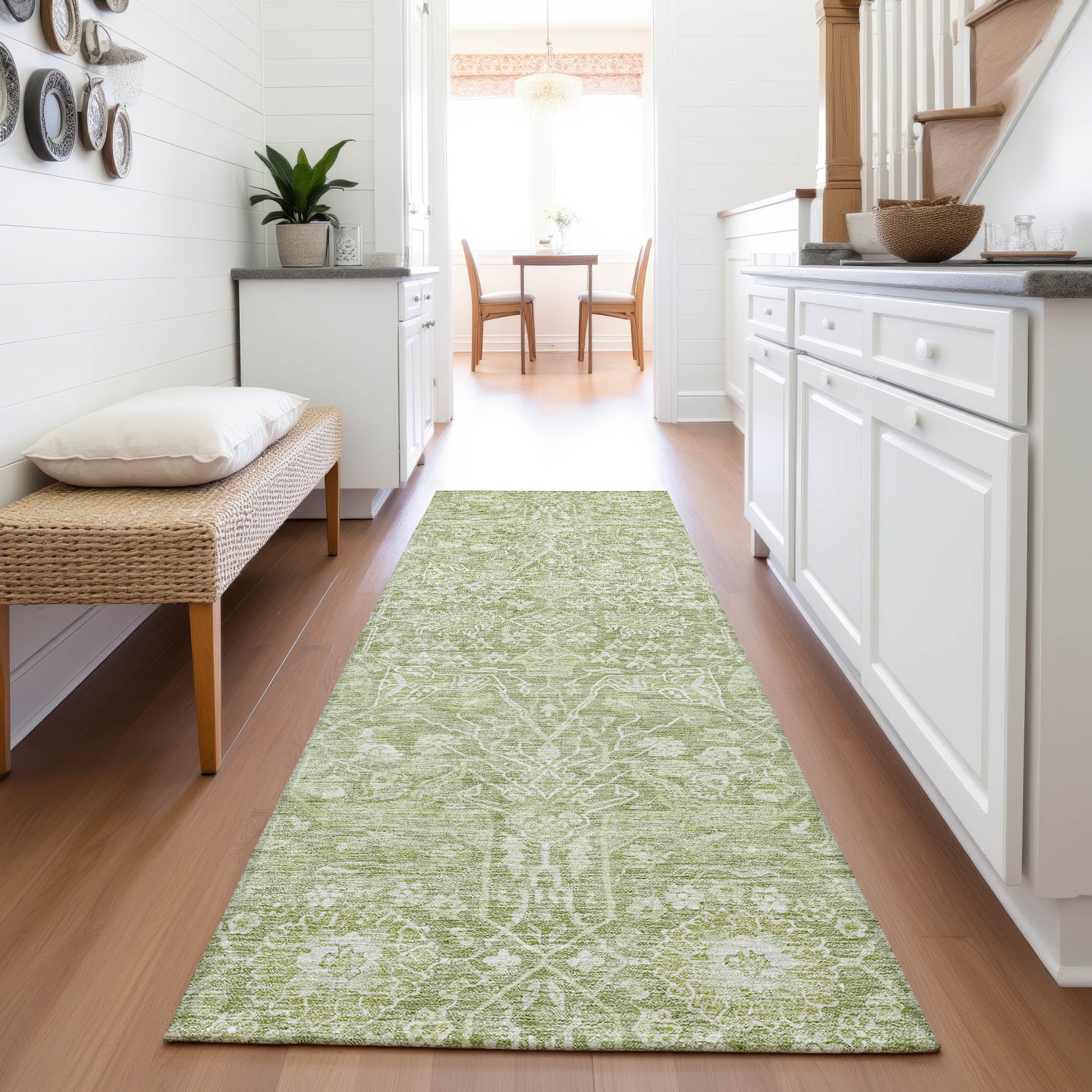 Lucerne Machine Washable Transitional Aloe Green Rug 2'3" x 7'6" #shape_Runner