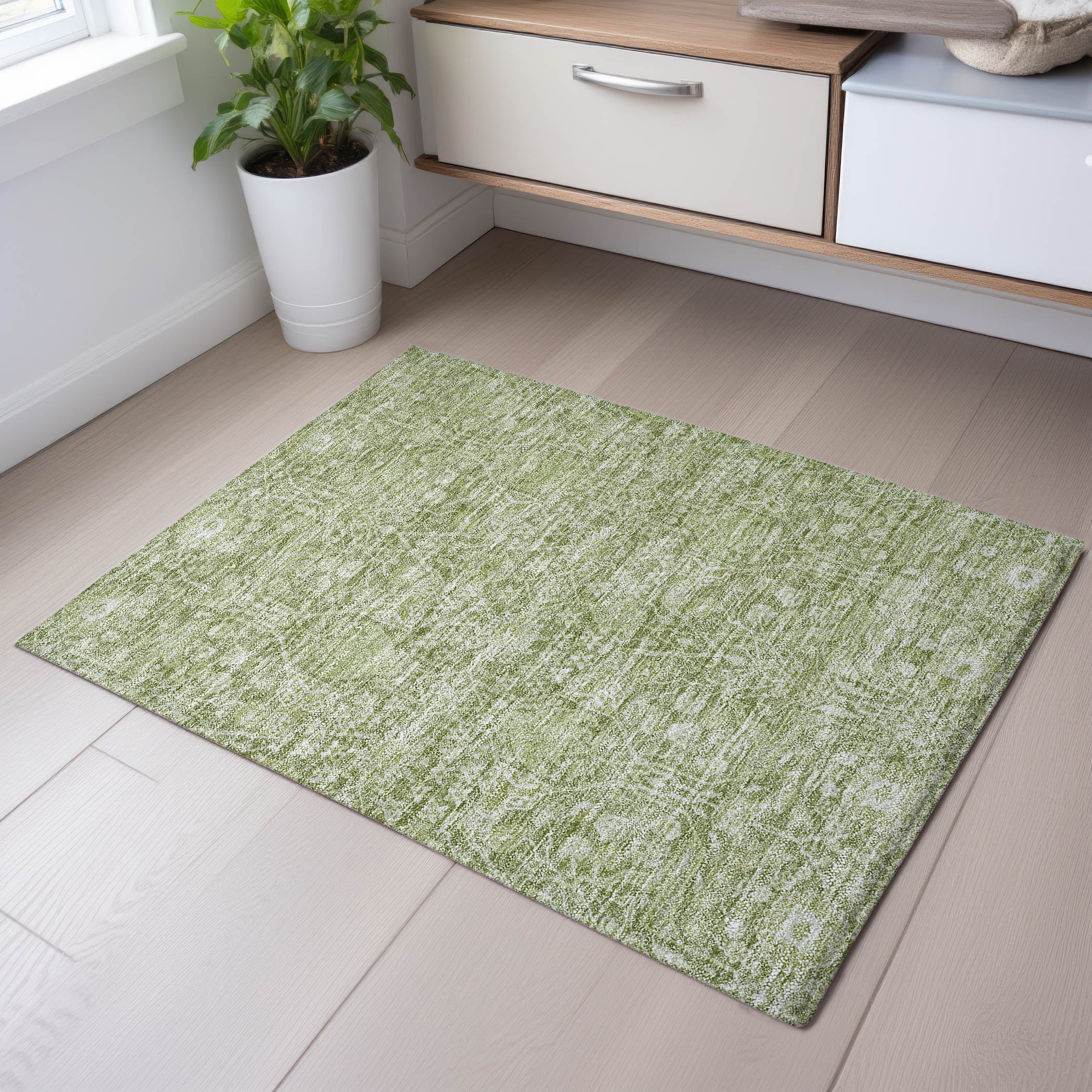 Lucerne Machine Washable Transitional Aloe Green Rug 1'8" x 2'6" #shape_Rectangle