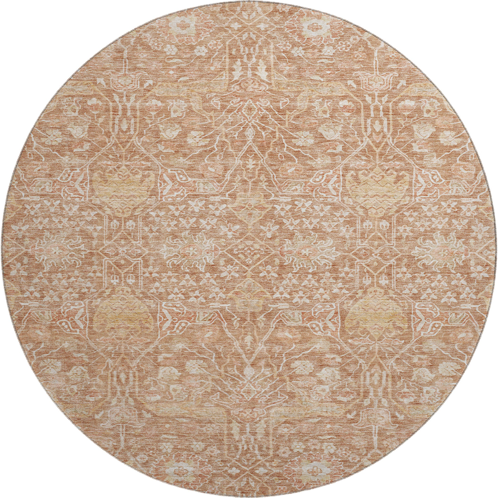 Lucerne Machine Washable Transitional Coral Orange Rug 8' x 8' #shape_Round