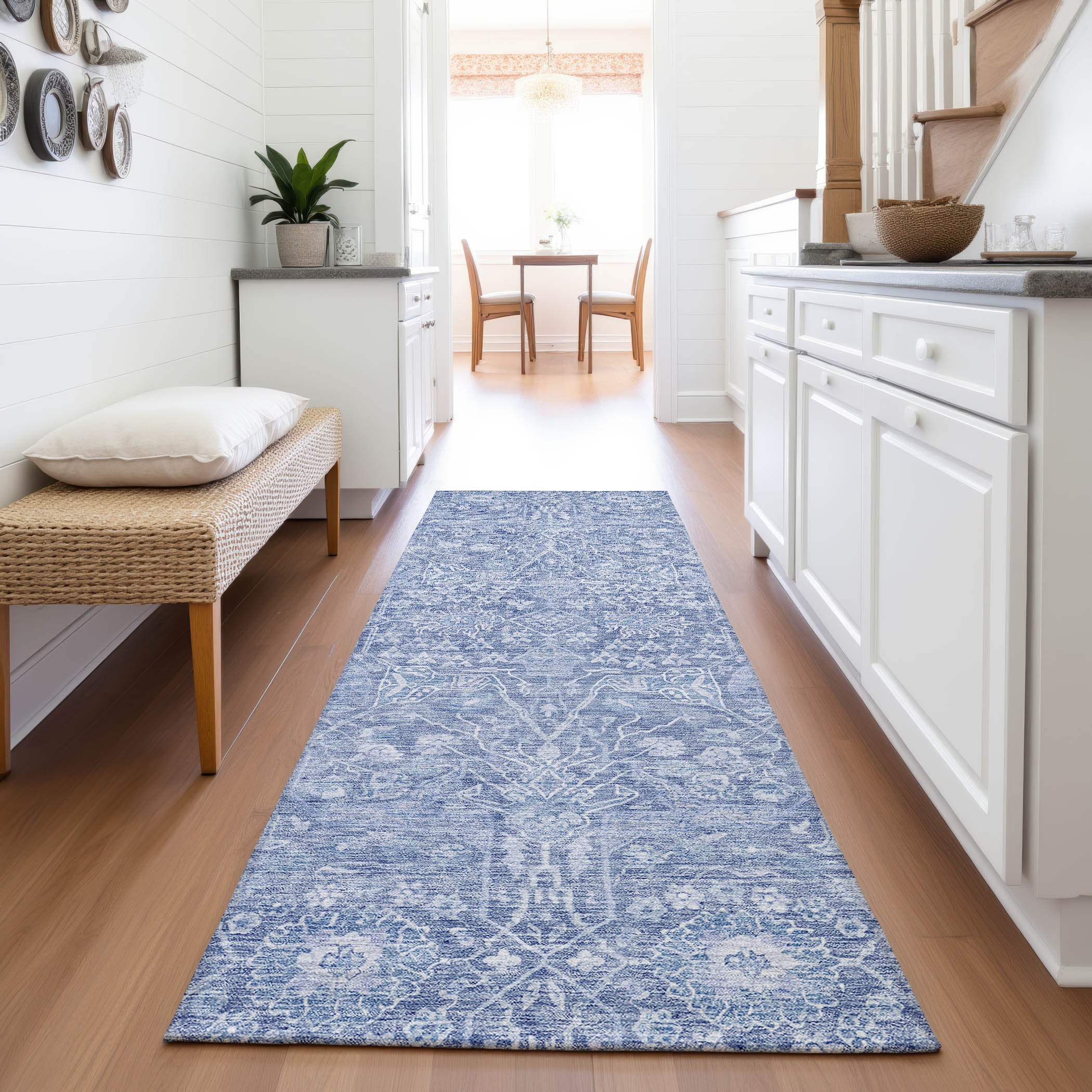 Lucerne Machine Washable Transitional Denim Blue Rug 2'3" x 7'6" #shape_Runner