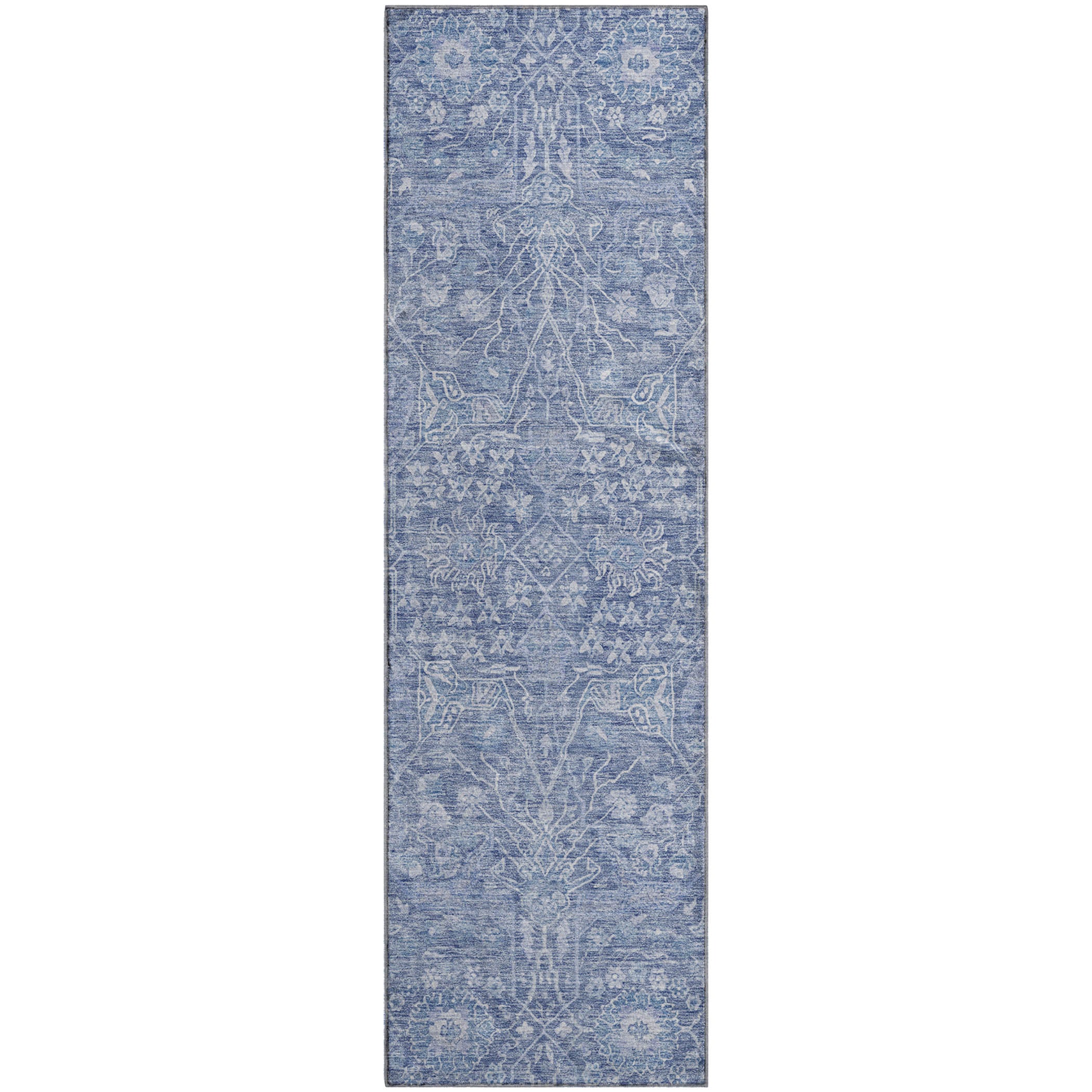Lucerne Machine Washable Transitional Denim Blue Rug 2'3" x 7'6" #shape_Runner