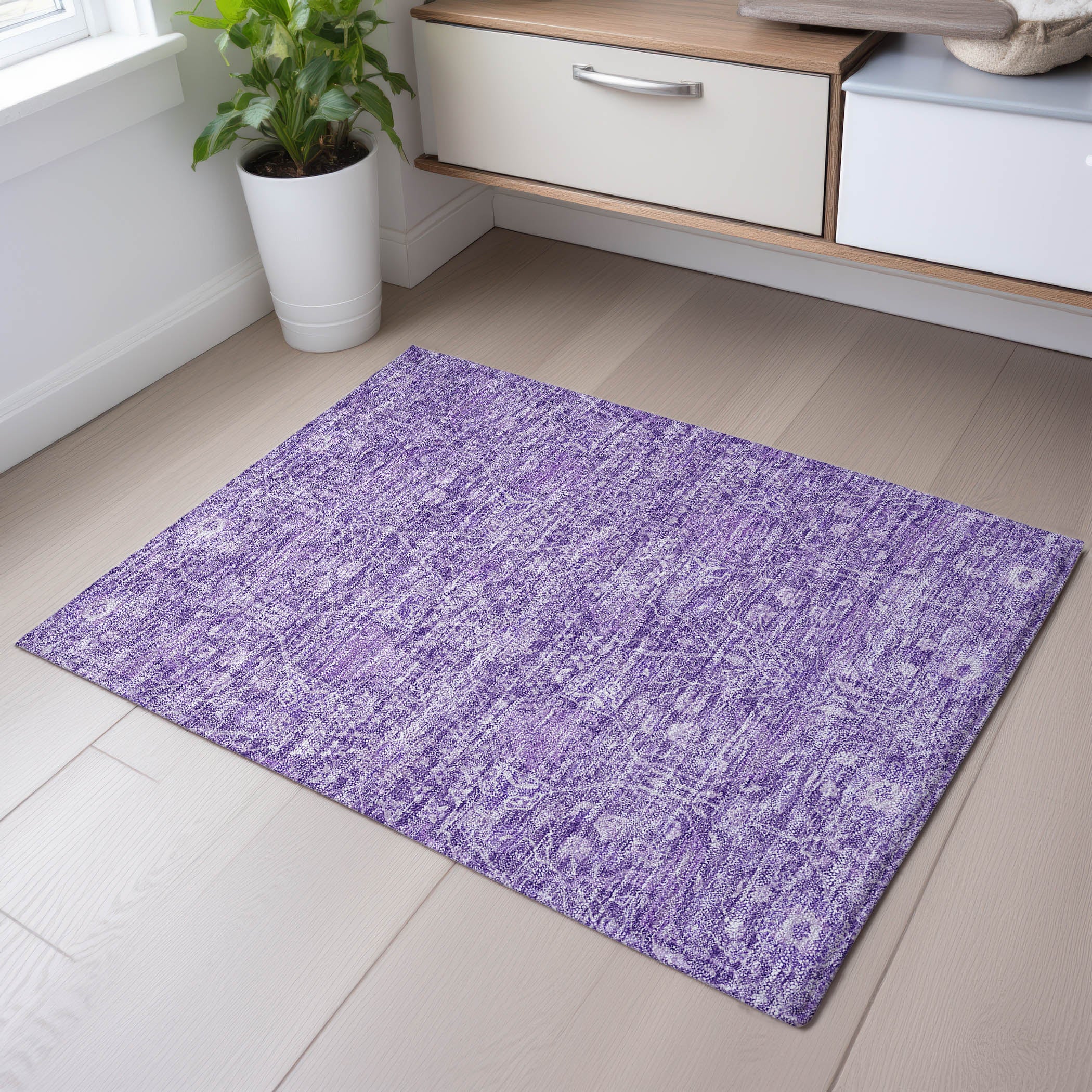 Lucerne Machine Washable Transitional Plum Purple Rug 1'8" x 2'6" #shape_Rectangle
