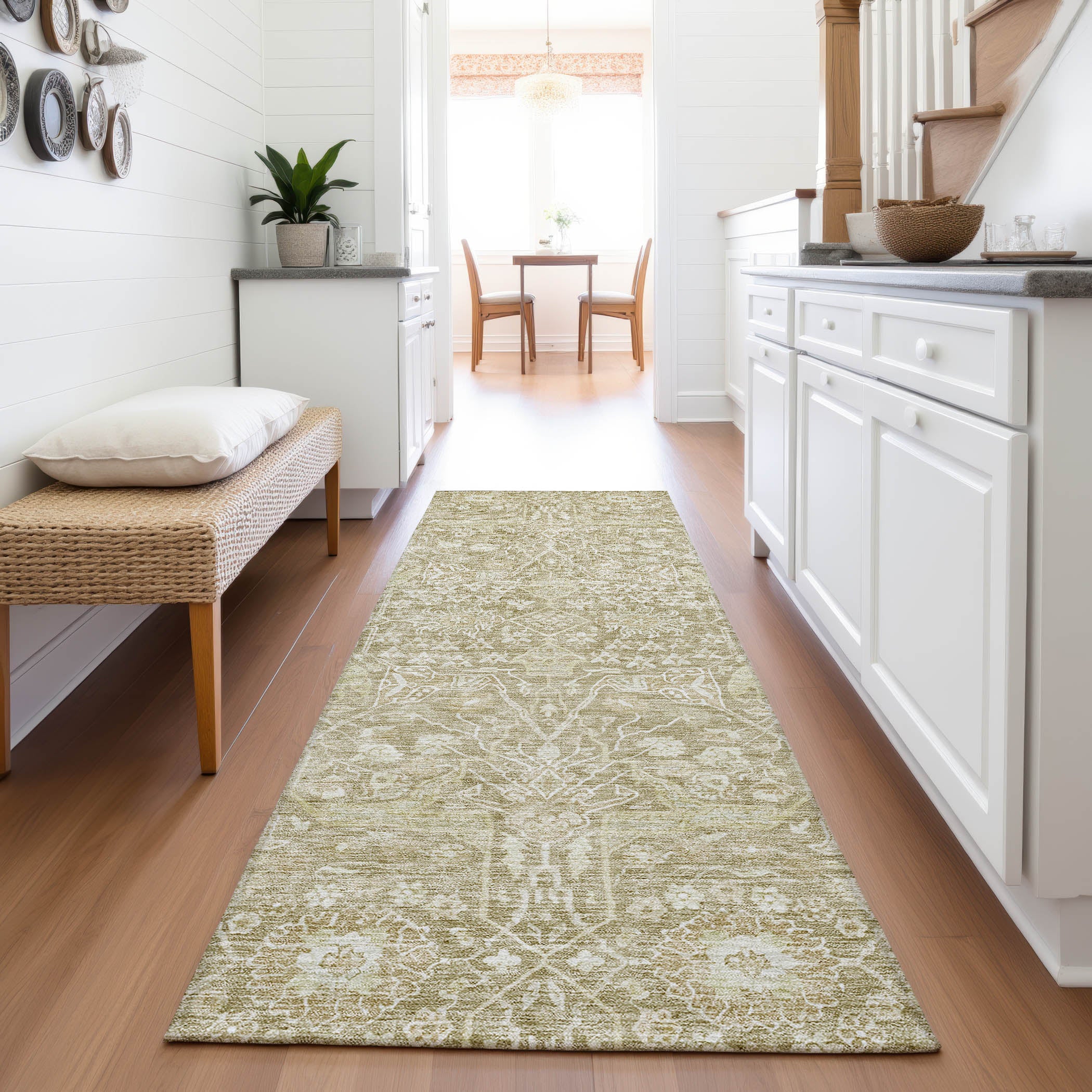 Lucerne Machine Washable Transitional Taupe Brown Rug 2'3" x 7'6" #shape_Runner