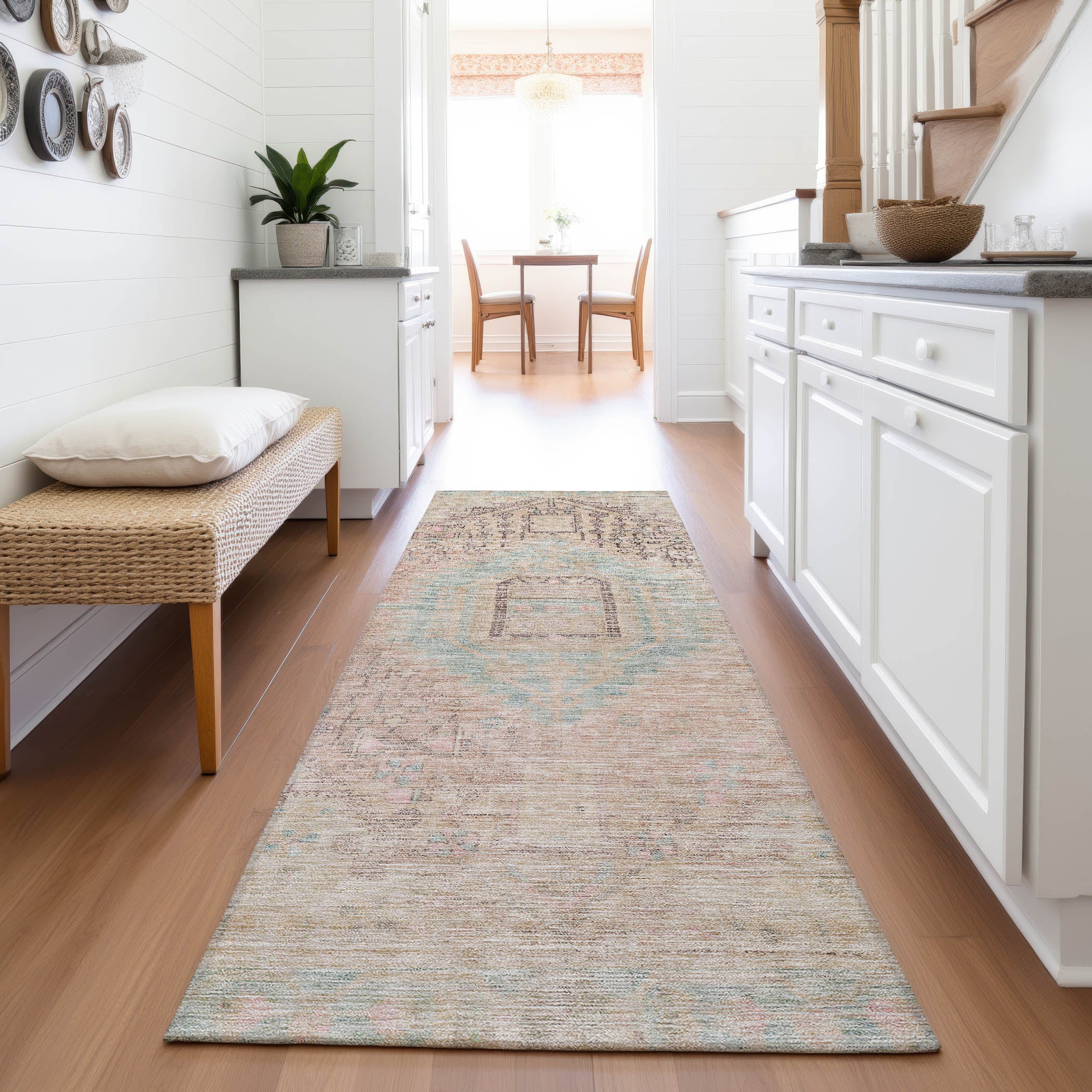 Colombo Machine Washable Traditional Pink Rug 2'3" x 7'6" #shape_Runner