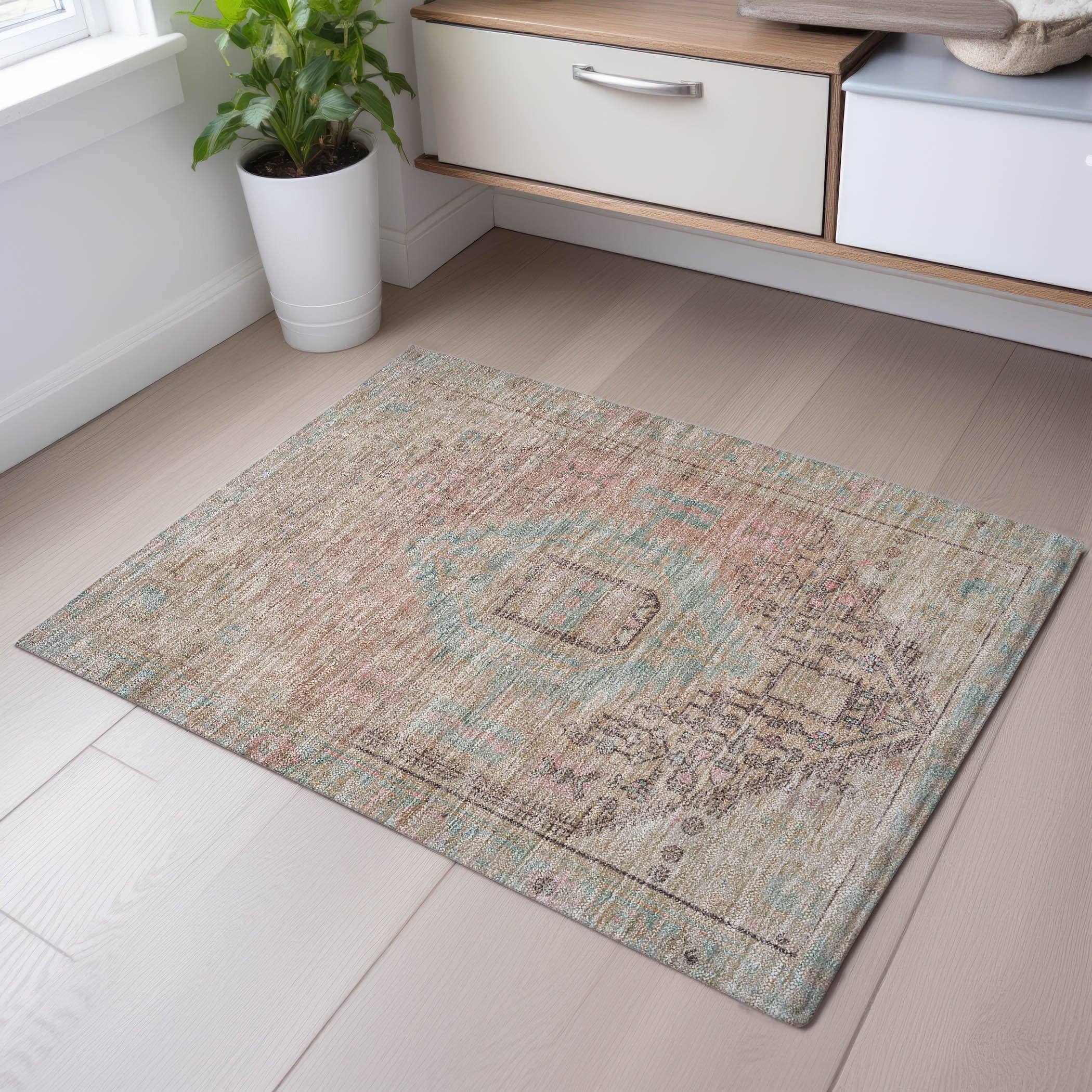 Colombo Machine Washable Traditional Pink Rug 1'8" x 2'6" #shape_Rectangle