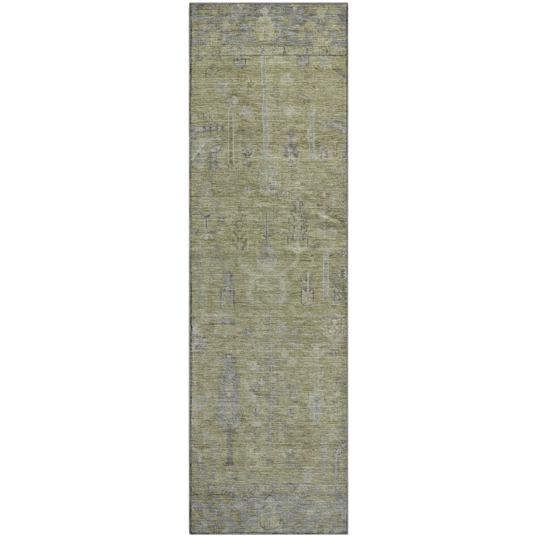 Kathmandu Machine Washable Traditional Aloe Green Rug 2'3" x 7'6" #shape_Runner