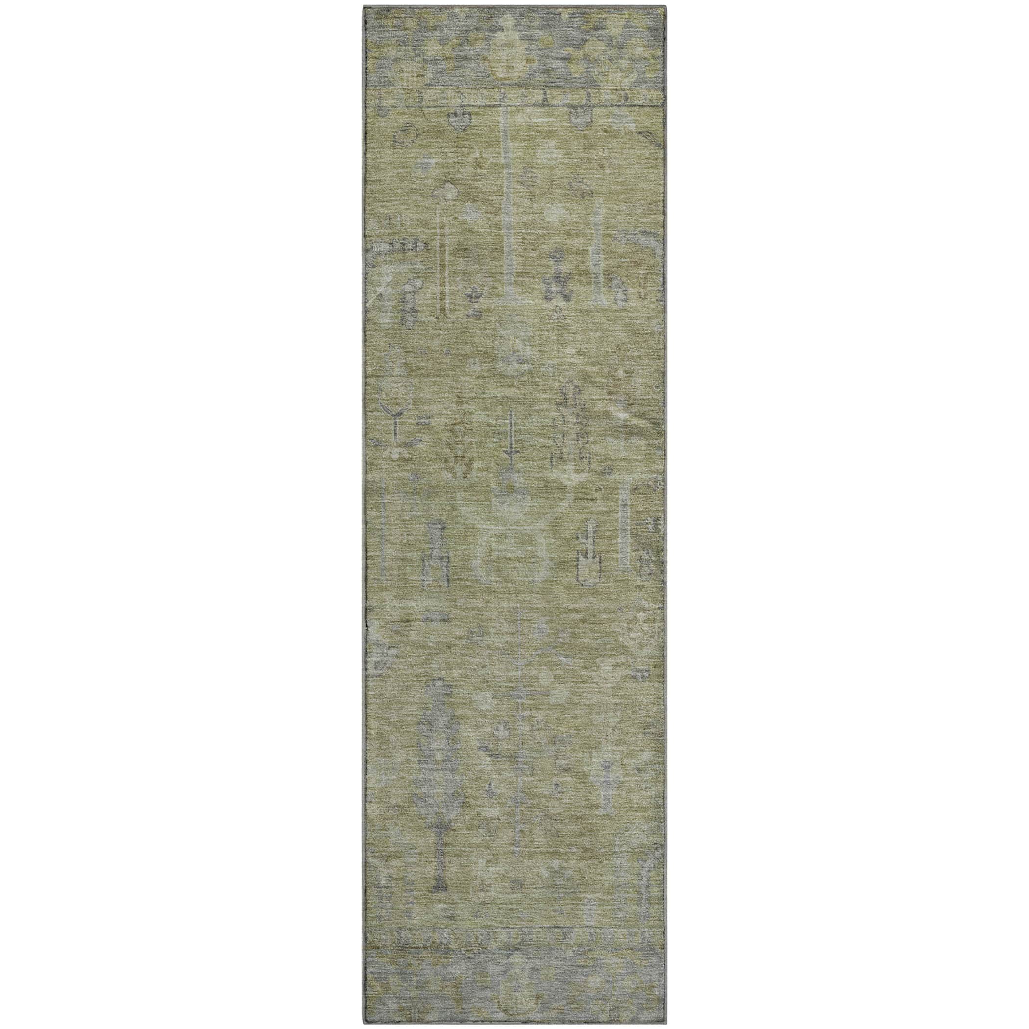 Kathmandu Machine Washable Traditional Aloe Green Rug 2'3" x 7'6" #shape_Runner