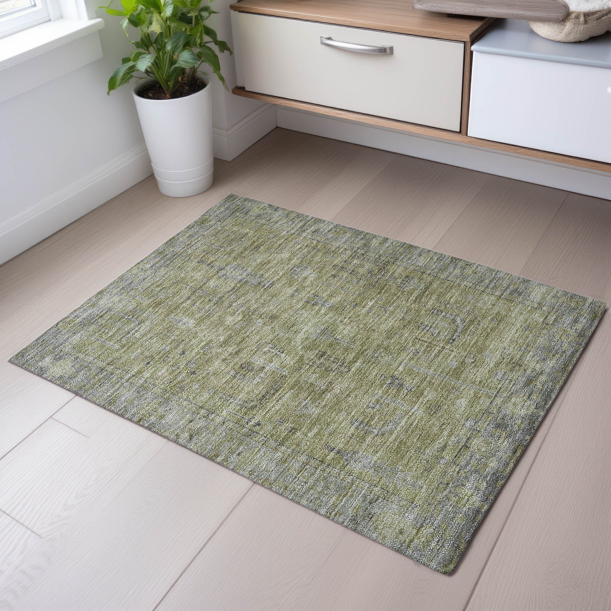 Kathmandu Machine Washable Traditional Aloe Green Rug 1'8" x 2'6" #shape_Rectangle
