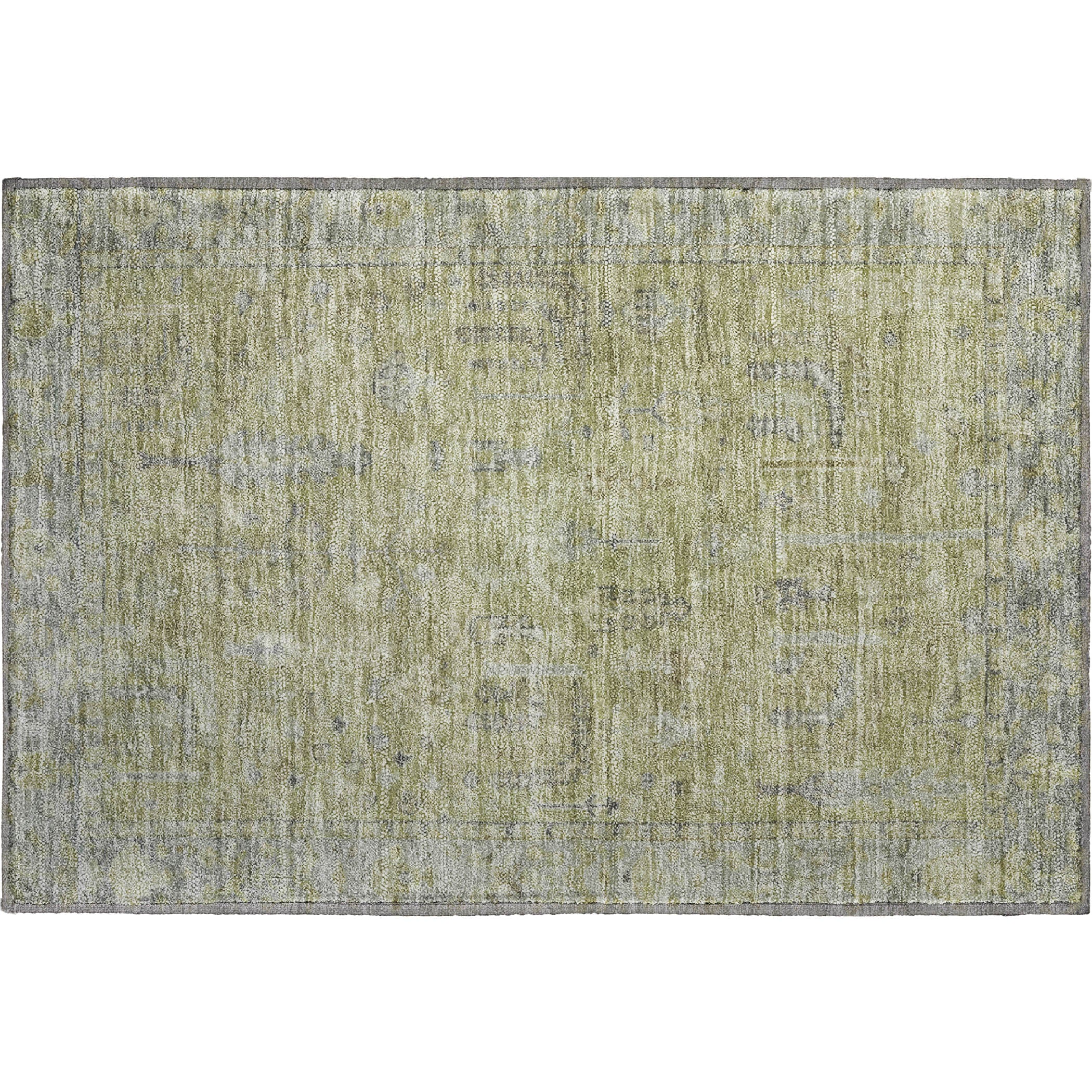 Kathmandu Machine Washable Traditional Aloe Green Rug 1'8" x 2'6" #shape_Rectangle