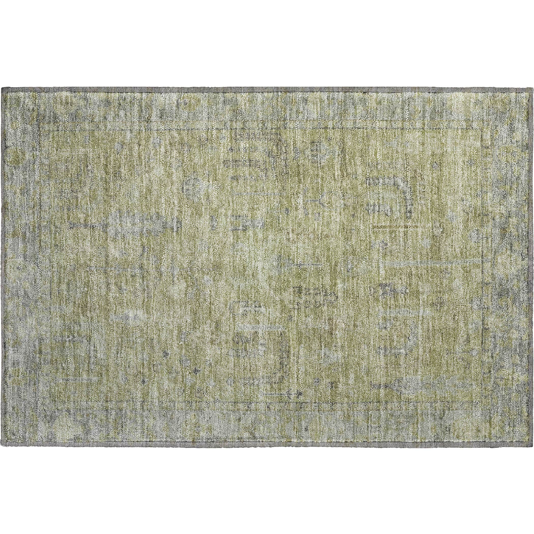 Kathmandu Machine Washable Traditional Aloe Green Rug 1'8" x 2'6" #shape_Rectangle