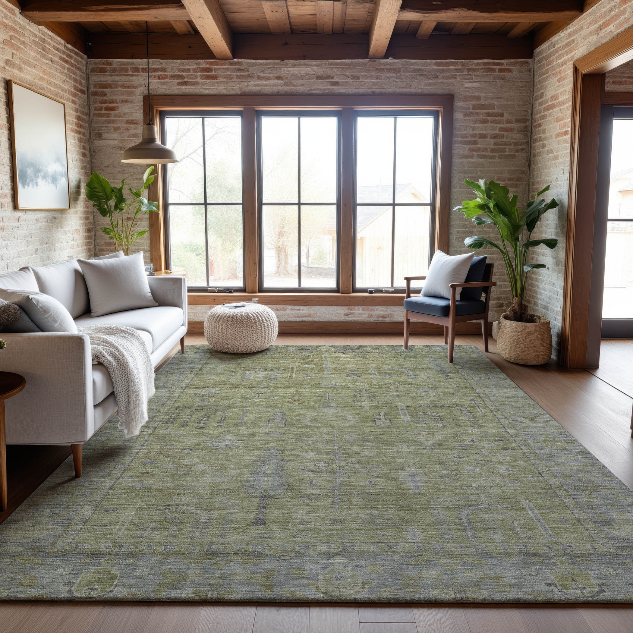 Kathmandu Machine Washable Traditional Aloe Green Rug 2'6" x 3'10" #shape_Rectangle