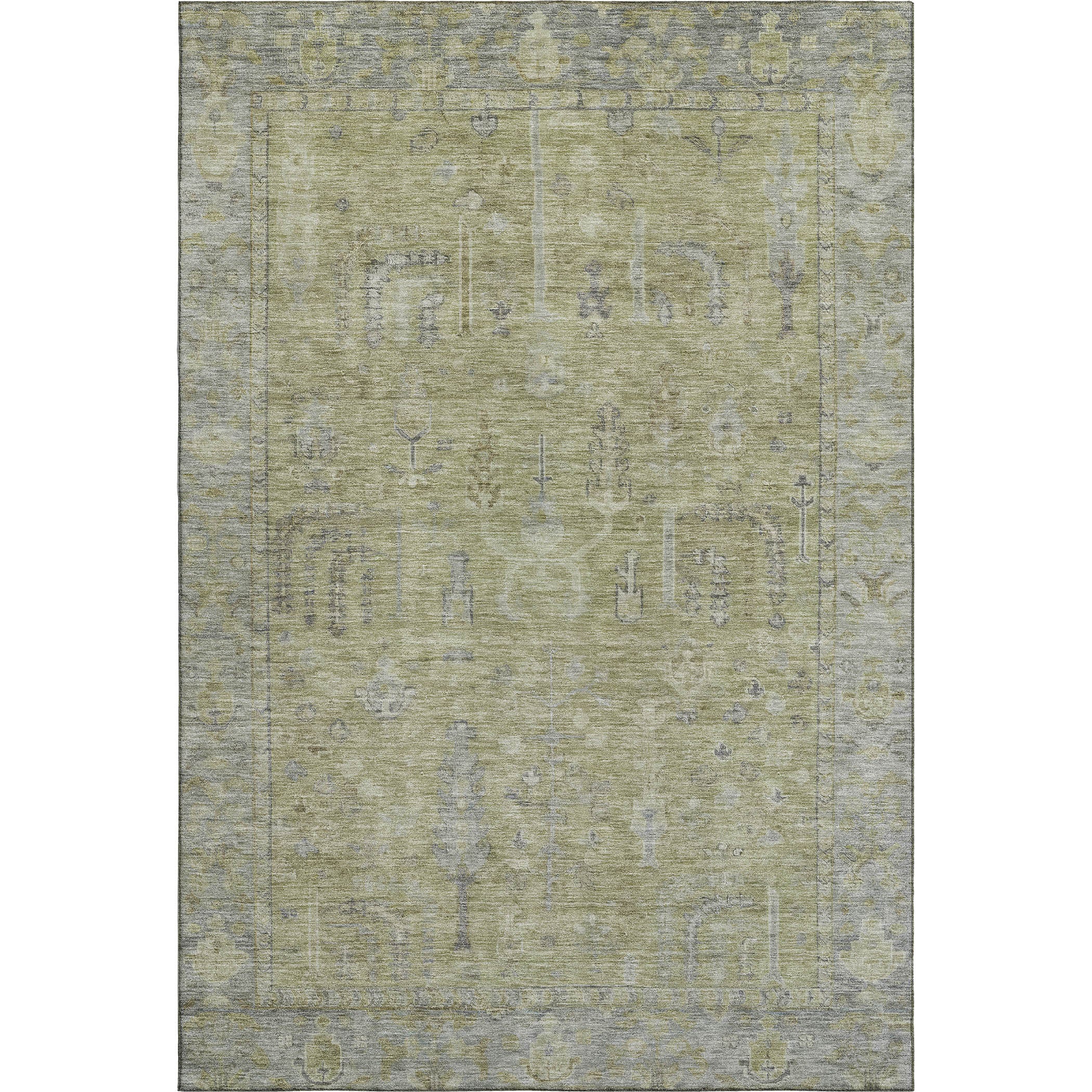 Kathmandu Machine Washable Traditional Aloe Green Rug 2'6" x 3'10" #shape_Rectangle