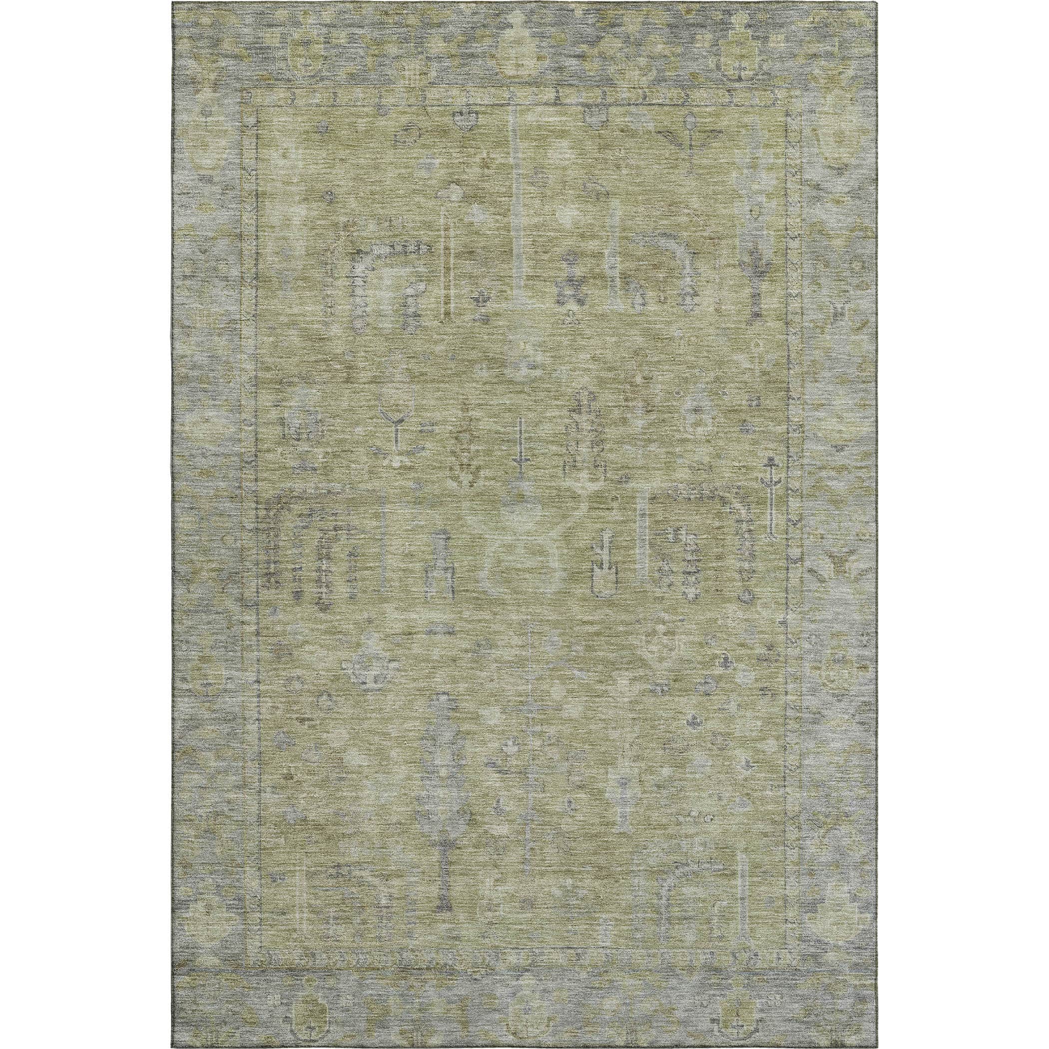 Kathmandu Machine Washable Traditional Aloe Green Rug 2'6" x 3'10" #shape_Rectangle