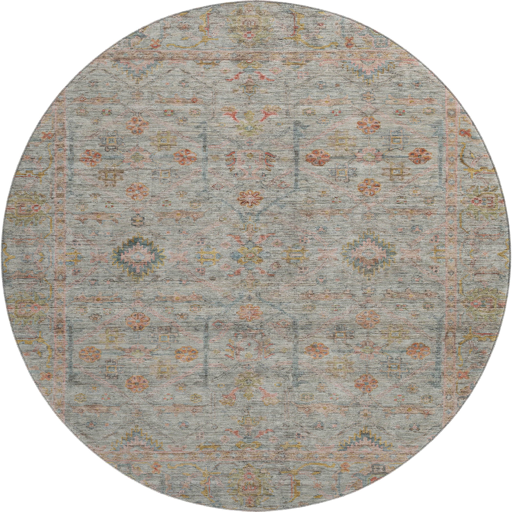 Colombo Machine Washable Traditional Taupe Brown Rug 8' x 8' #shape_Round