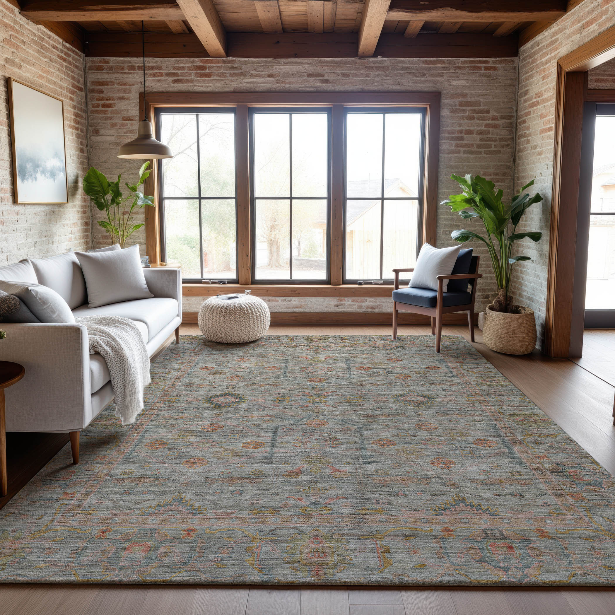Colombo Machine Washable Traditional Taupe Brown Rug 2'6" x 3'10" #shape_Rectangle