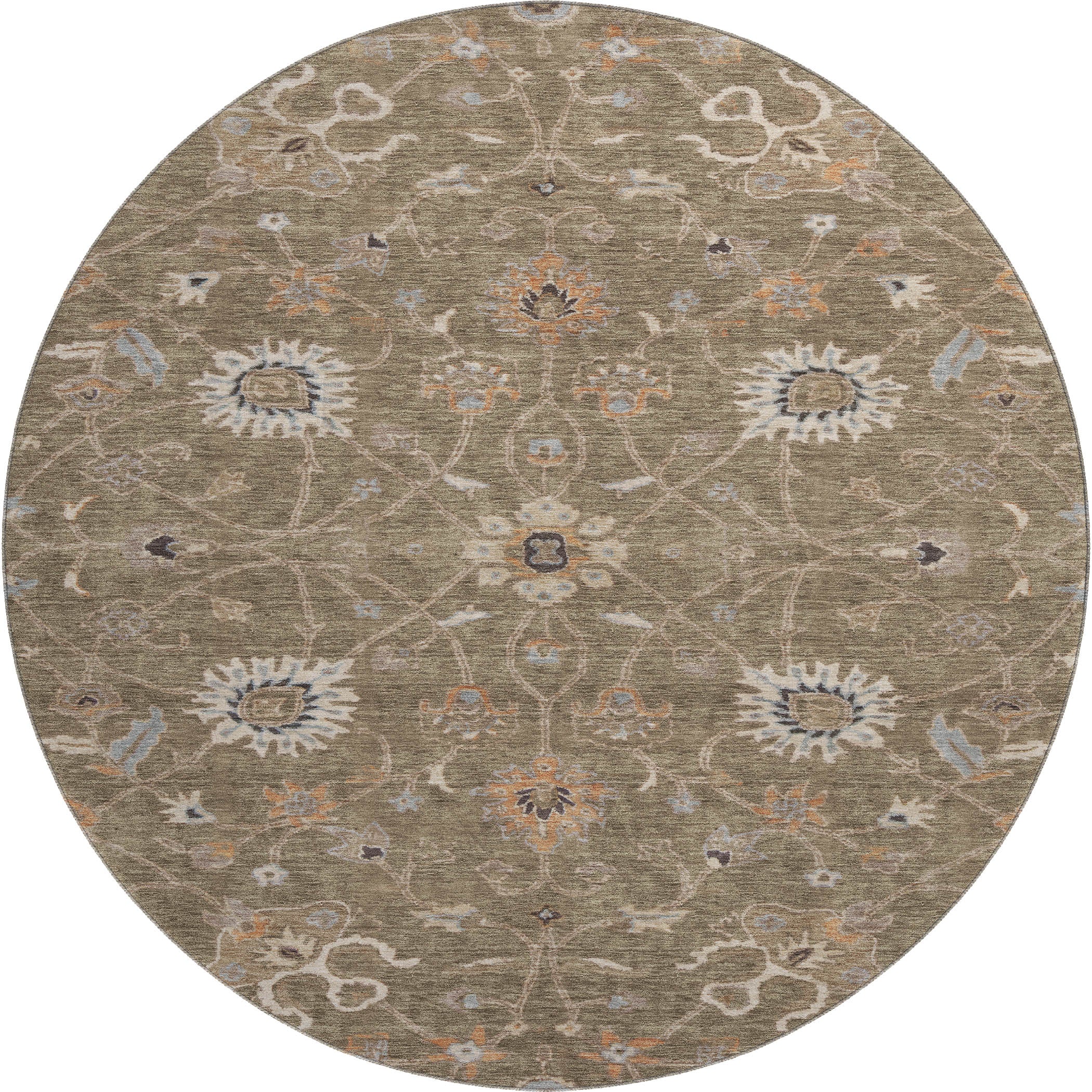 Marrakech Machine Washable Traditional Brown Rug 8' x 8' #shape_Round