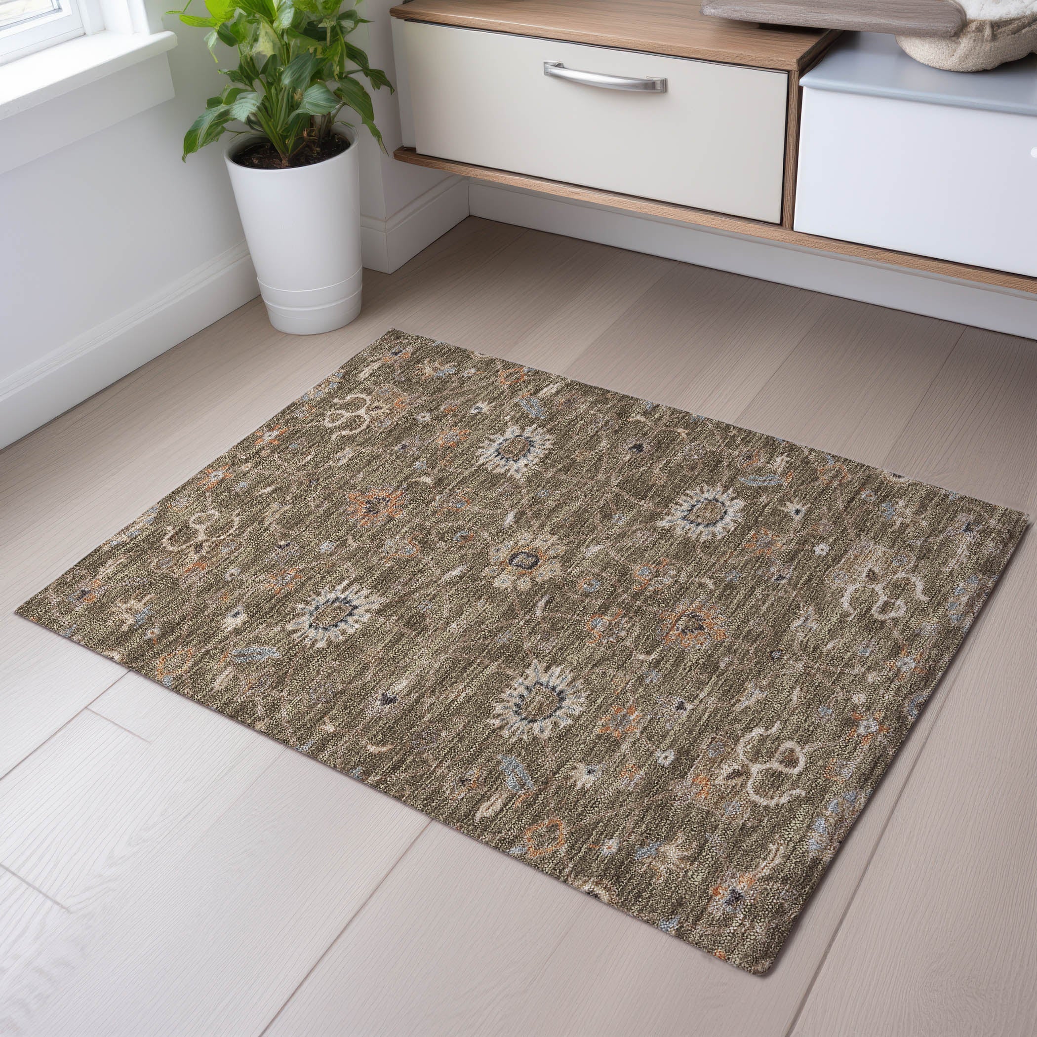 Marrakech Machine Washable Traditional Brown Rug 1'8" x 2'6" #shape_Rectangle