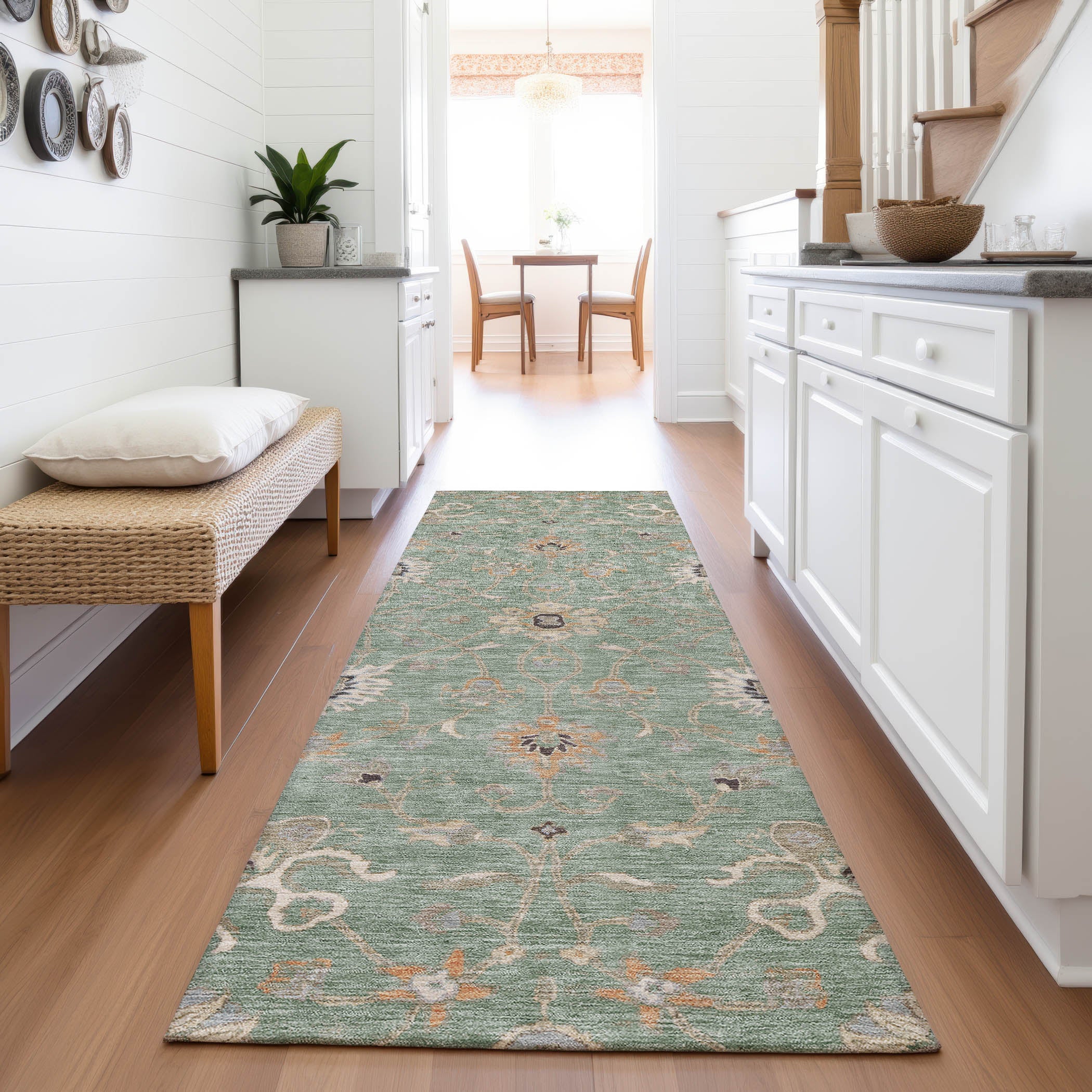 Marrakech Machine Washable Traditional Cactus Green Rug 2'3" x 7'6" #shape_Runner