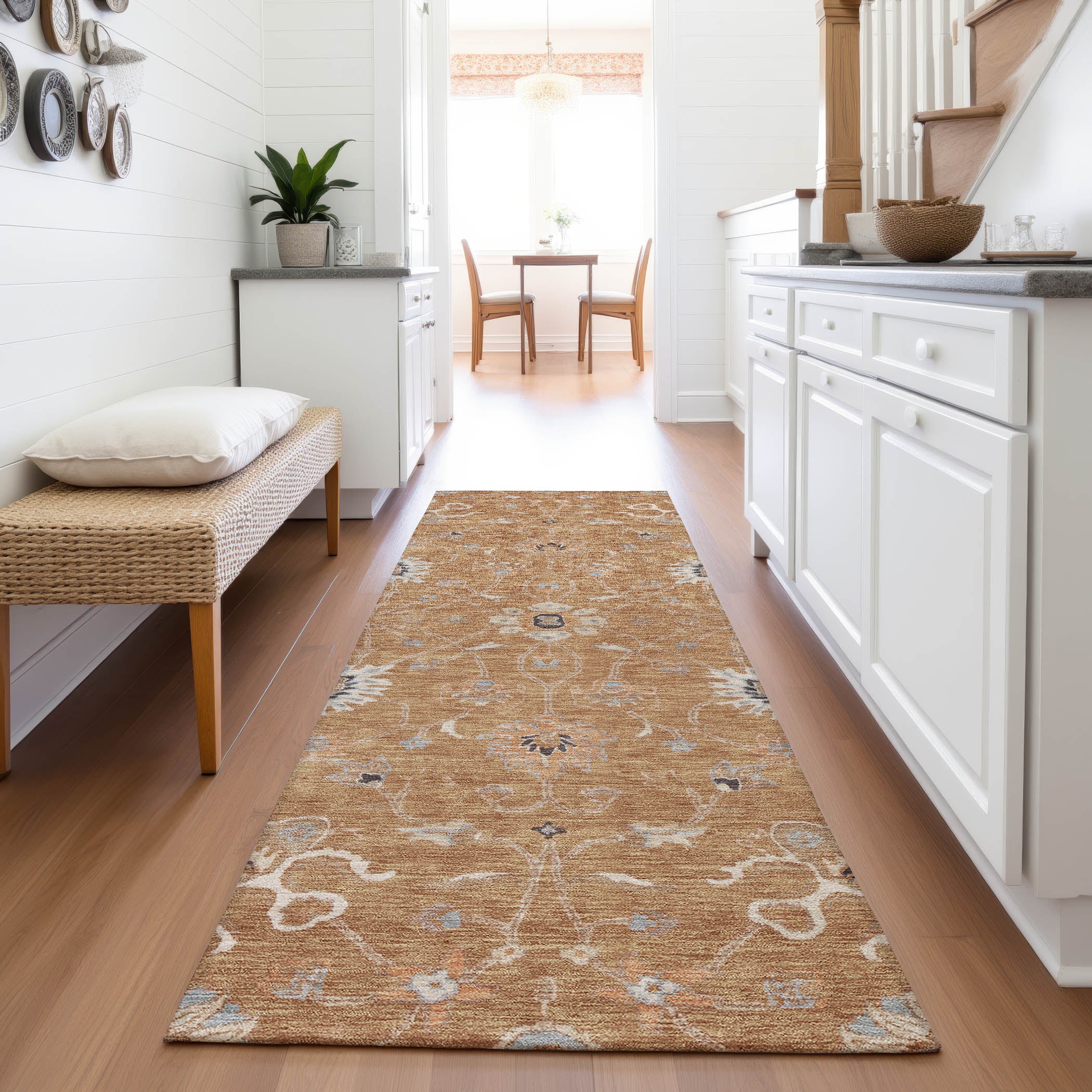 Marrakech Machine Washable Traditional Copper Orange Rug 2'3" x 7'6" #shape_Runner